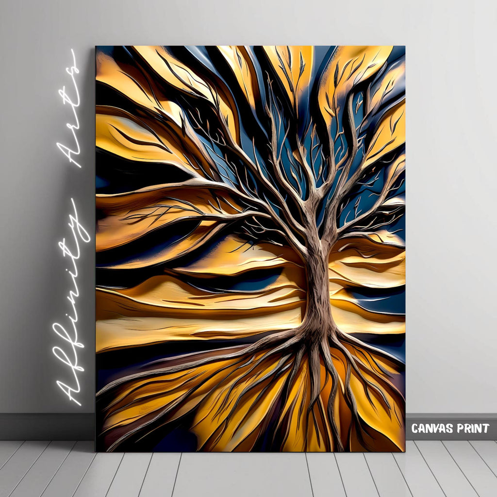 Tree of Life Canvas Art: Abstract Golden Leaves, Modern Nature Print AffinityArts