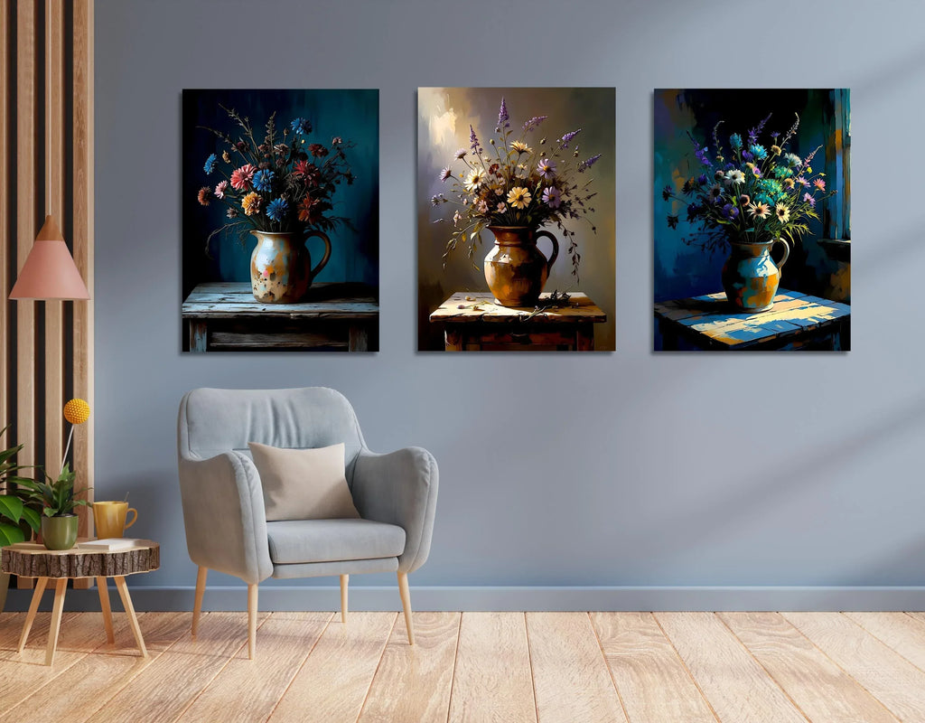 Rustic Floral Canvas Wall Art Set: Vintage Still Life Flower Bouquet - AffinityArts 