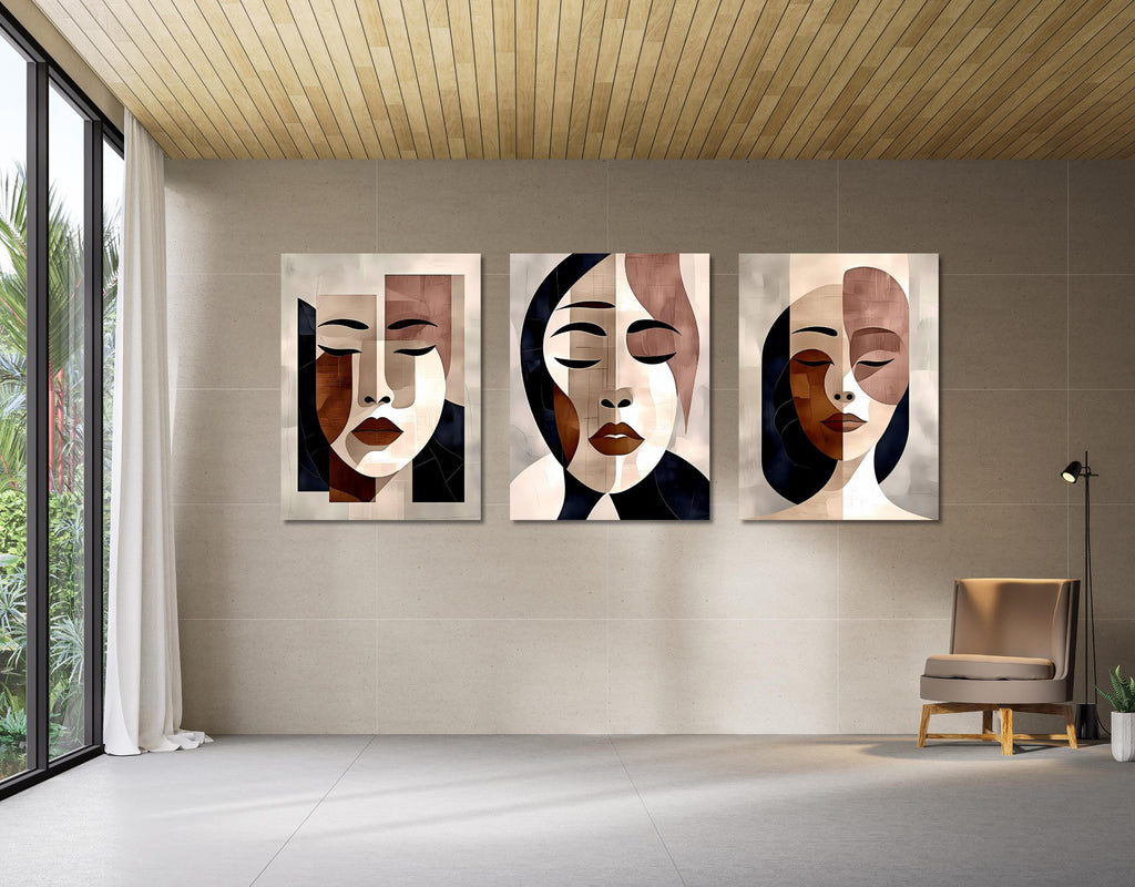 Minimalist Face Art Set: Abstract Woman Portrait, Modern Boho Decor AffinityArts