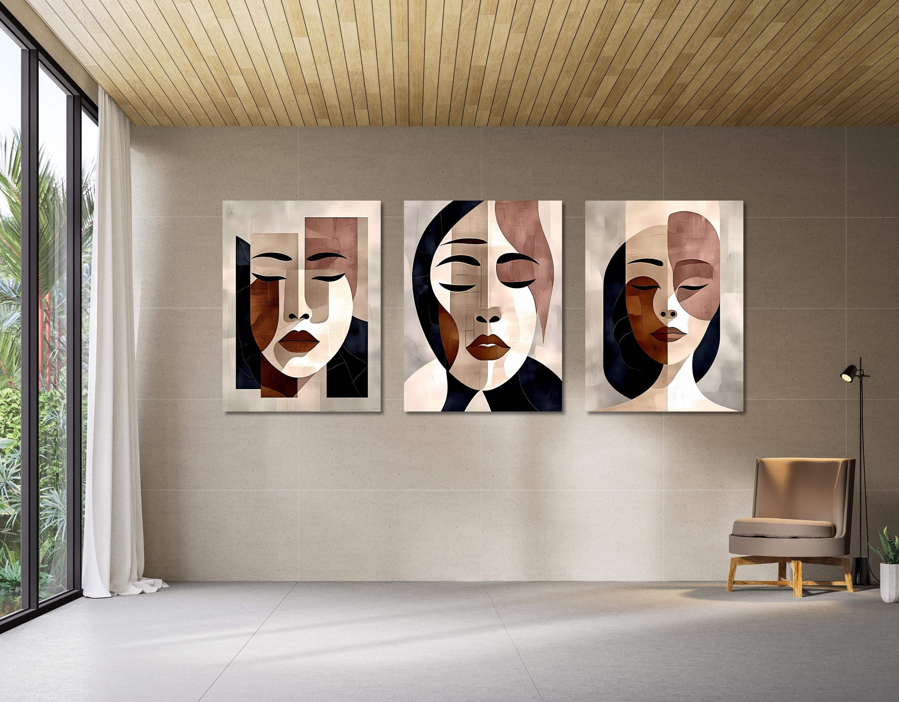 Minimalist Face Art Set: Abstract Woman Portrait, Modern Boho Decor AffinityArts