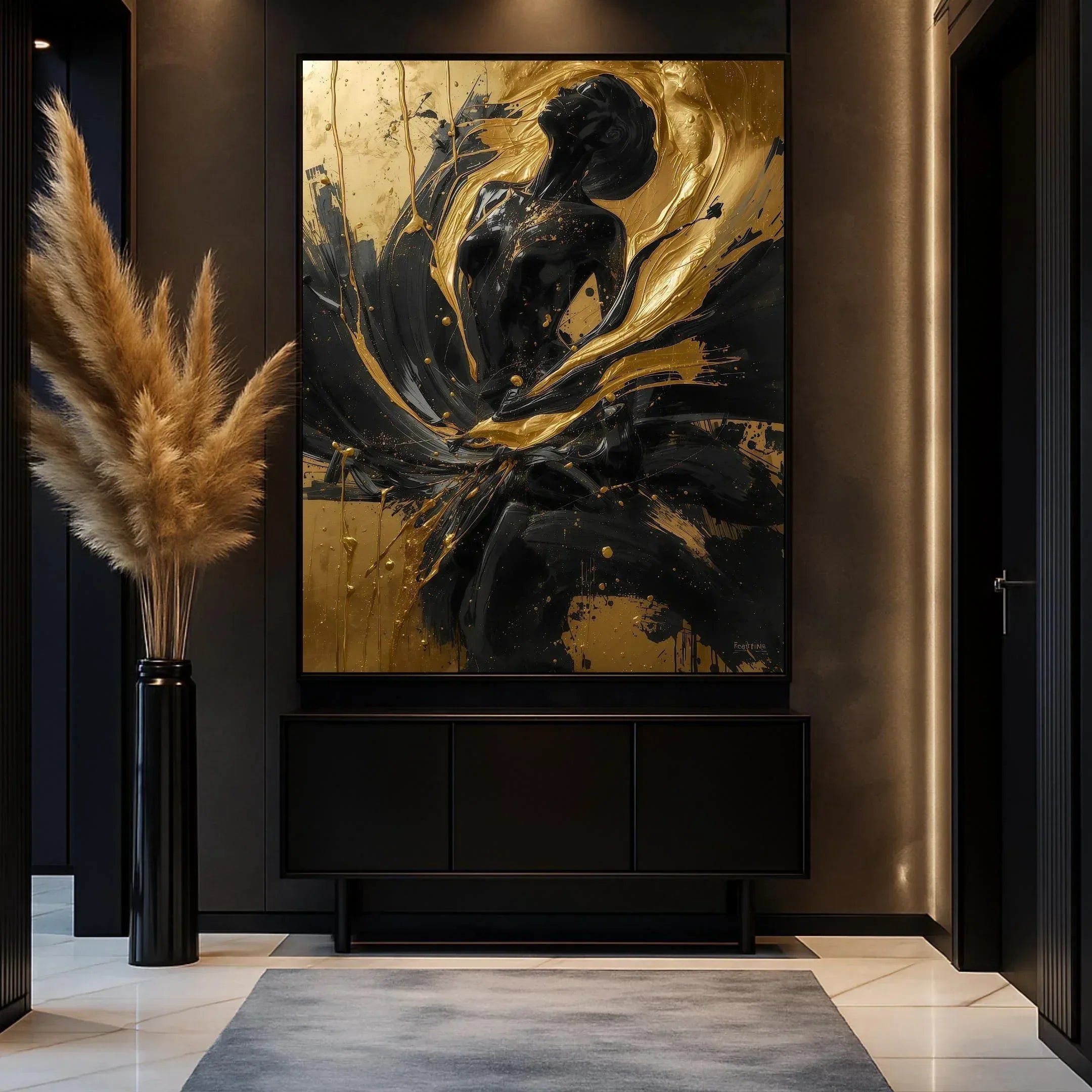 Black and Gold Abstract Woman Art Print, Modern Home Decor (Digital File Option) - AffinityArts 