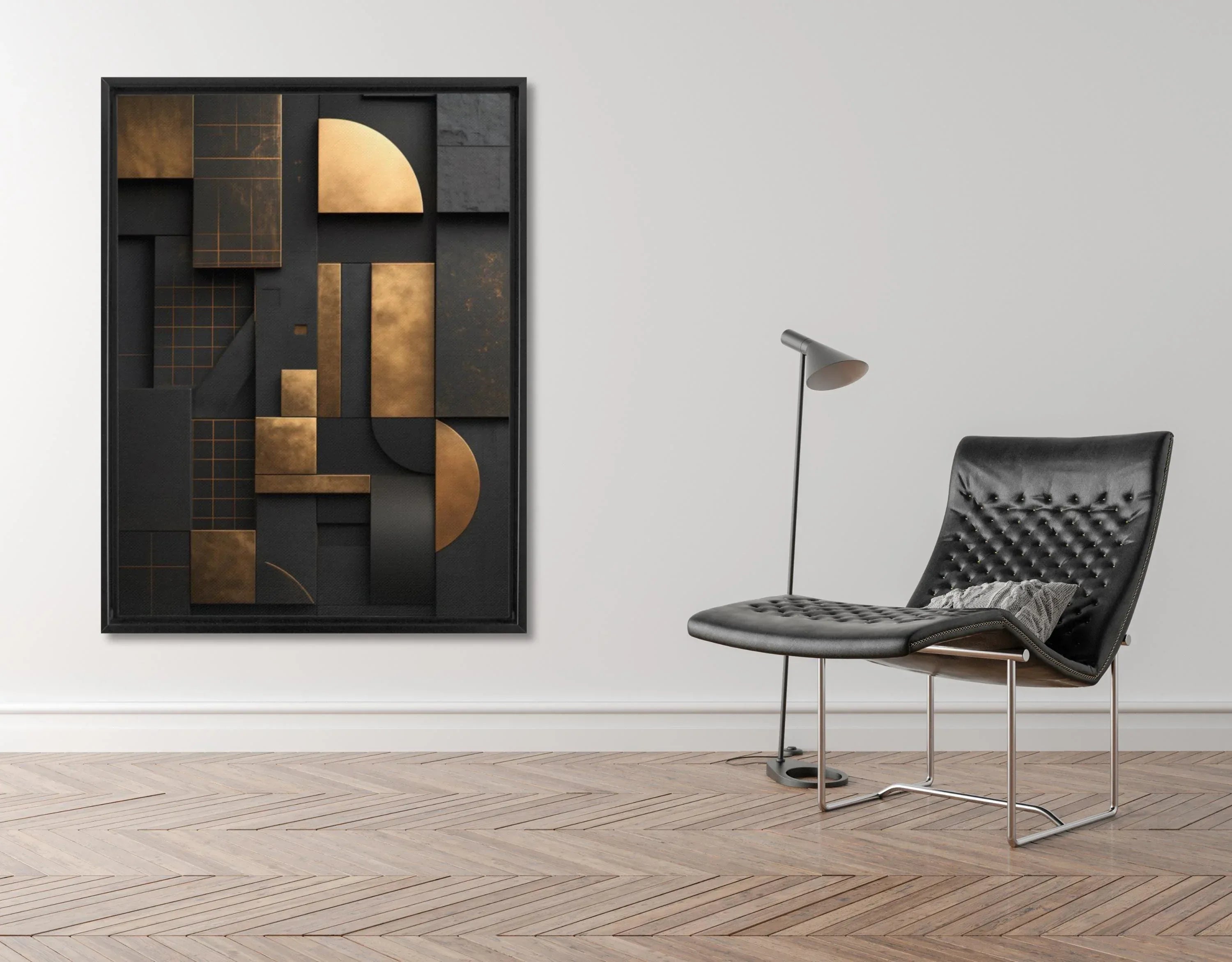 Black and Gold Geometric Canvas Wall Art: Modern Floating Frame - AffinityArts 