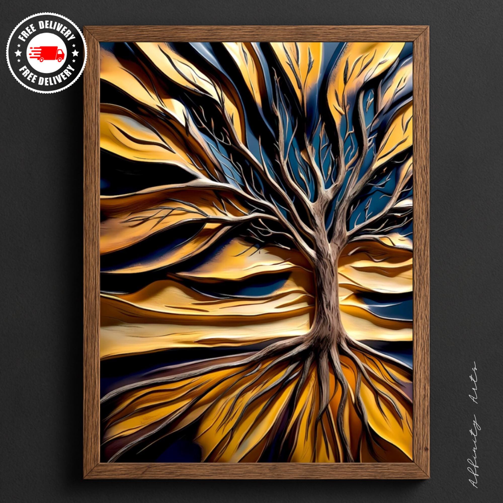 Tree of Life Canvas Art: Abstract Golden Leaves, Modern Nature Print AffinityArts