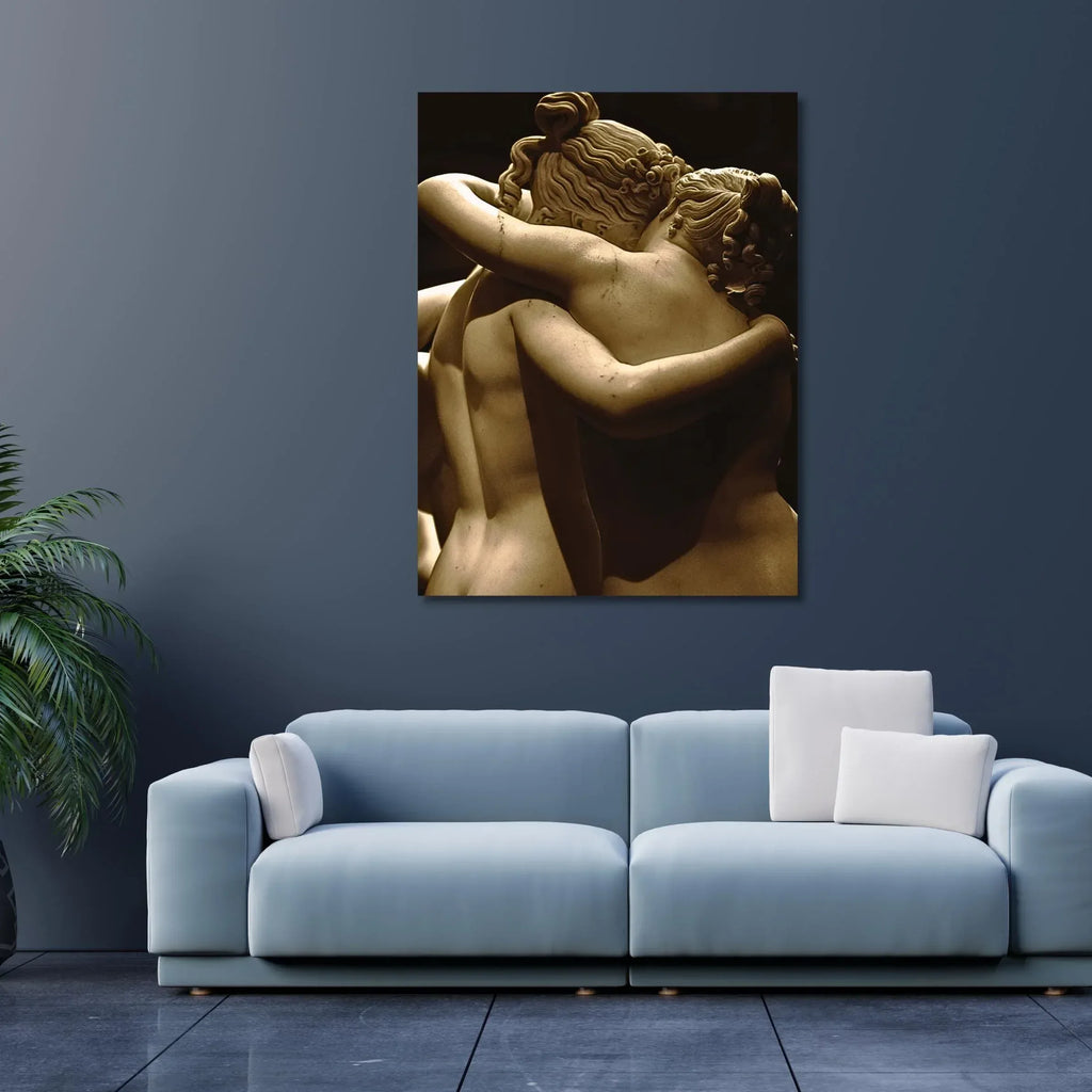 Romantic Sculpture Canvas - Classical Greek Embrace Wall Art - Ready to Hang Nude Artwork - AffinityArts 