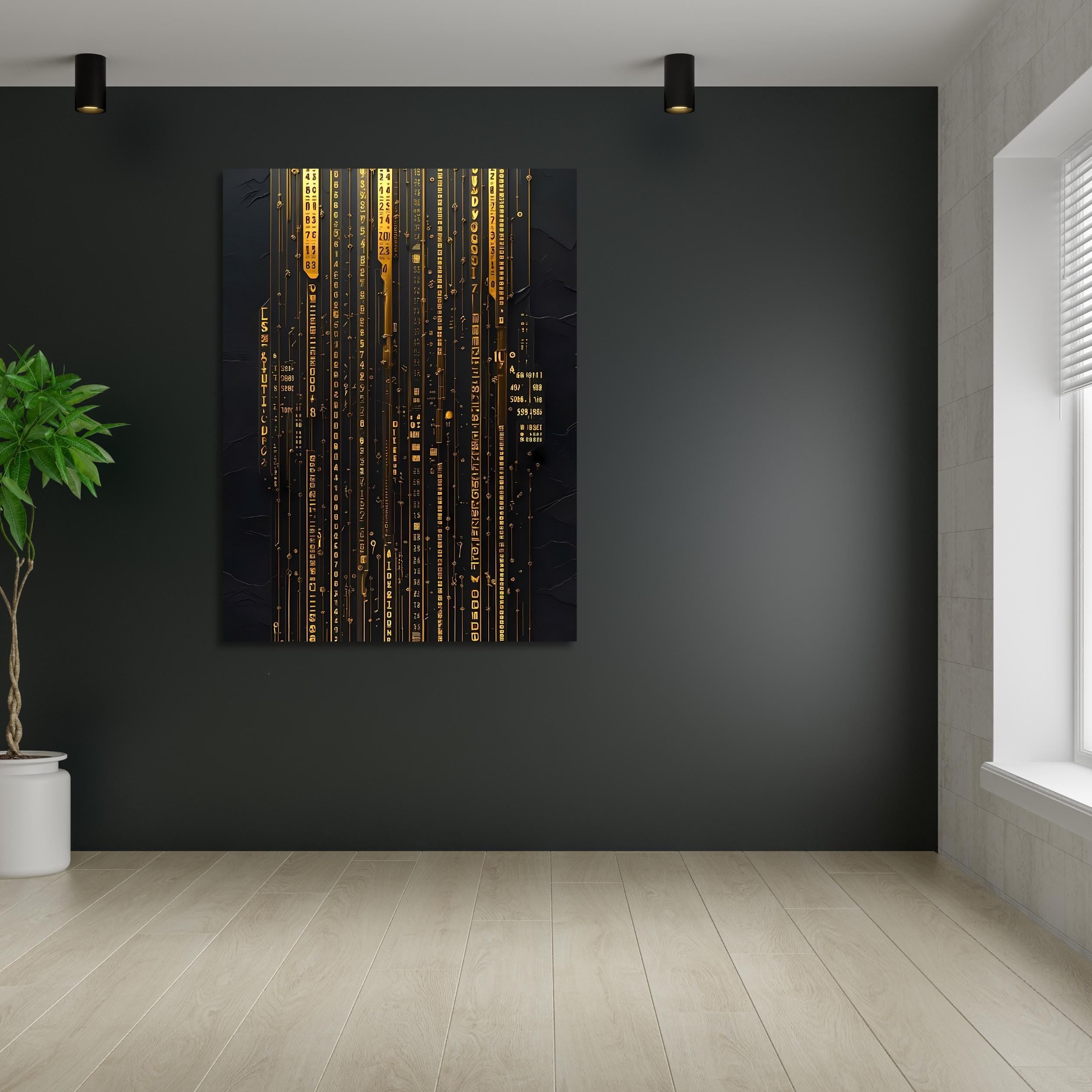 Cyberpunk Circuit Wall Art - Futuristic Gold Digital Code Canvas Print AffinityArts