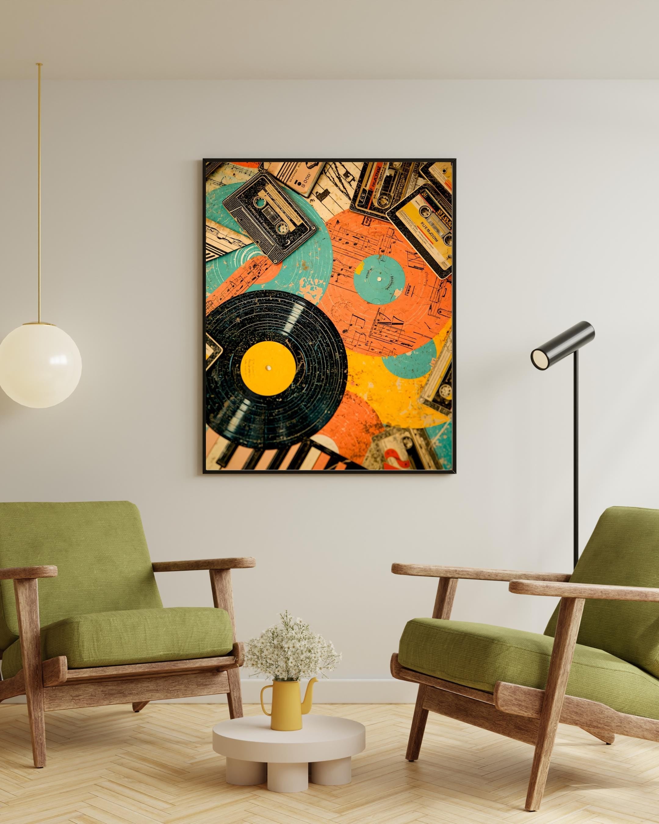 Retro Vinyl & Cassette Music Poster – Satin Finish Art Print AffinityArts