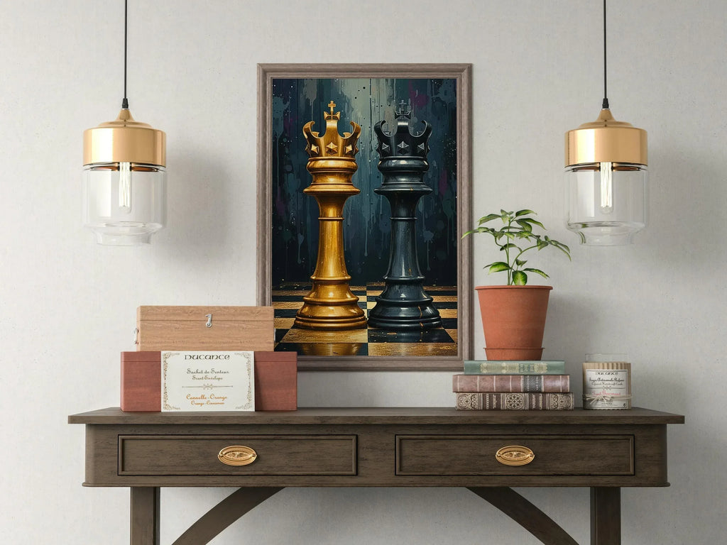 Gold and Black King Chess Print, Modern Game Room Decor - AffinityArts 
