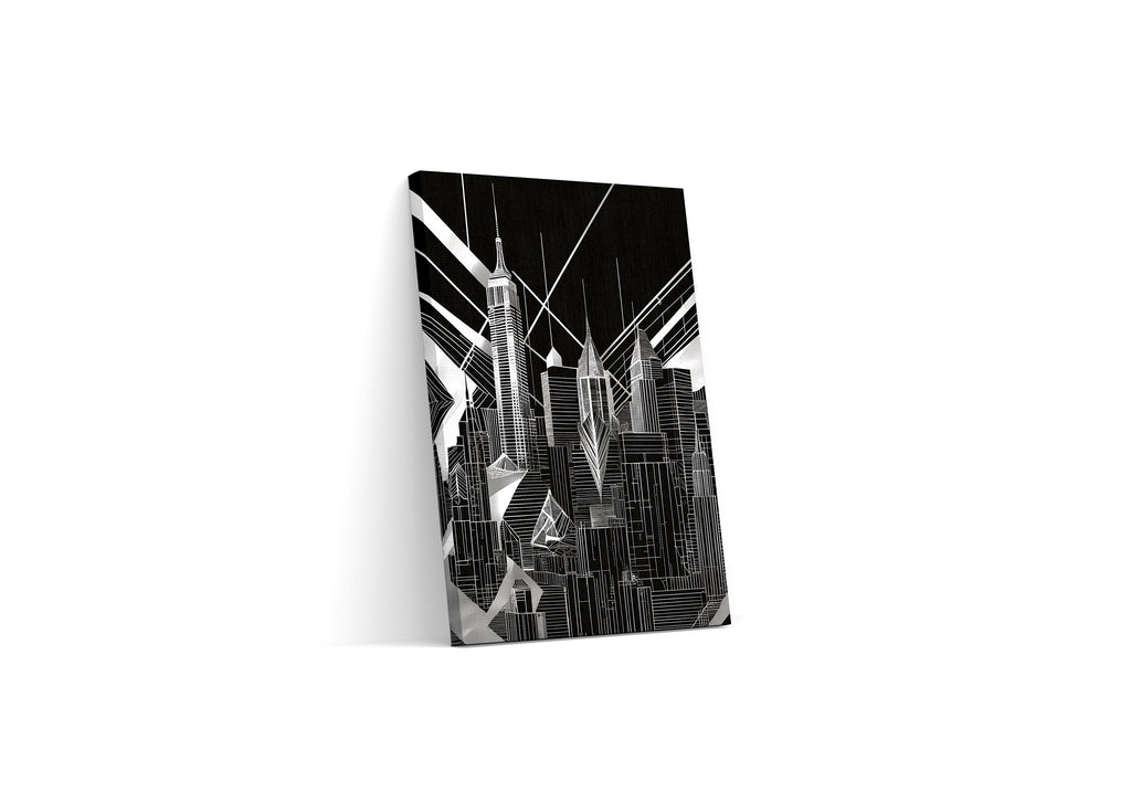 Black and White Cityscape Canvas Wall Art – Modern Abstract Urban Skyline Print