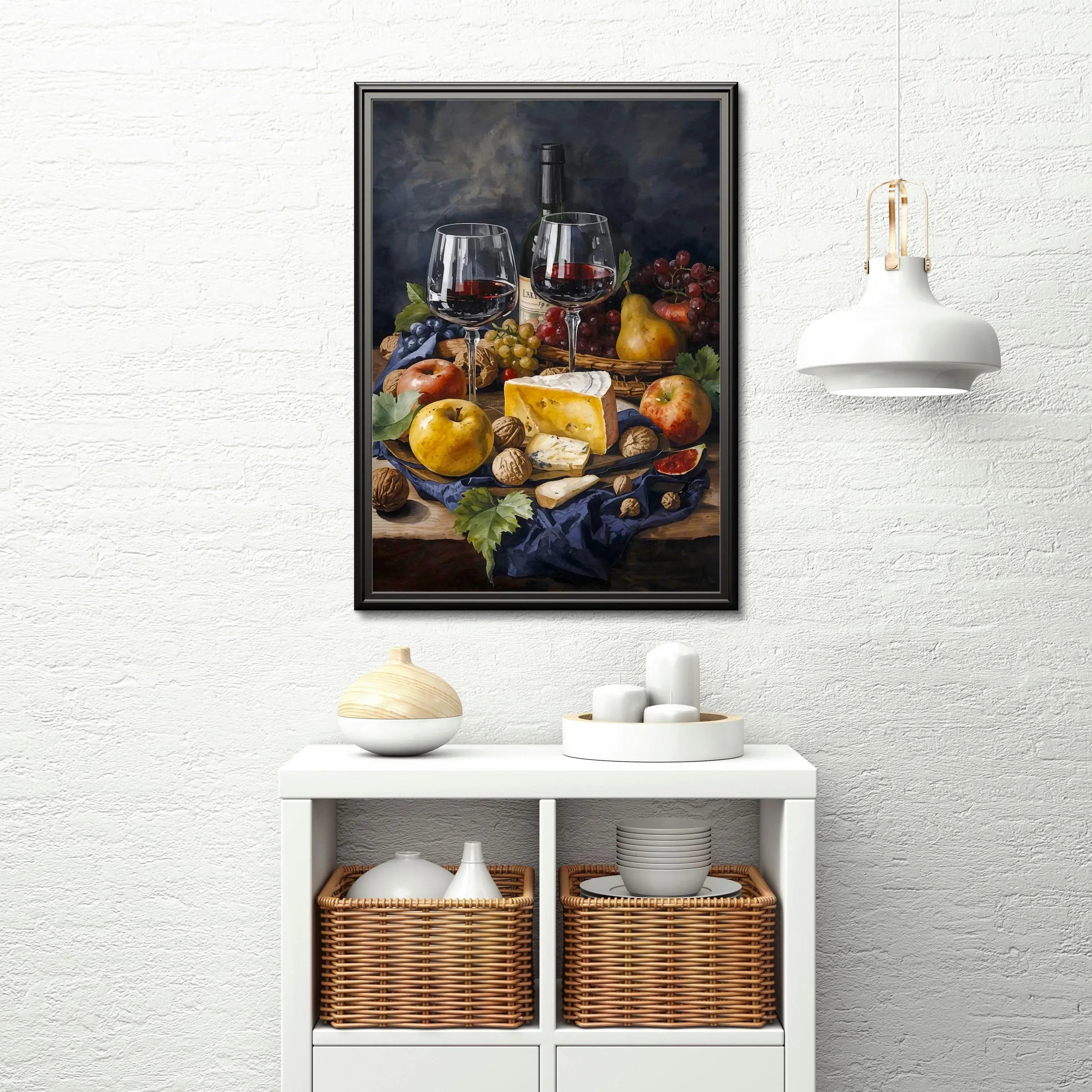 Watercolor Still Life Wine and Cheese Poster Print | Kitchen Dining Wall Art | Digital Download - AffinityArts 