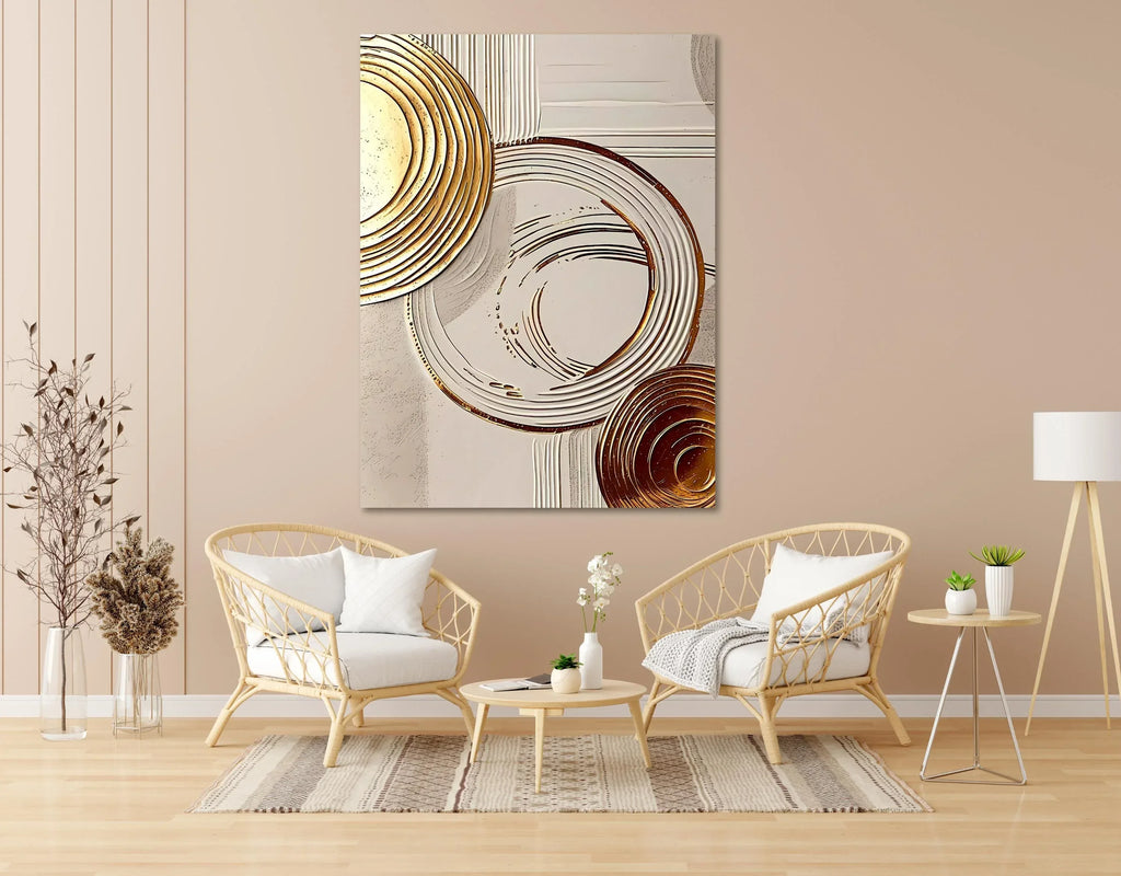 Beige & Gold Abstract Circle Art: Modern Textured Canvas Print - AffinityArts 