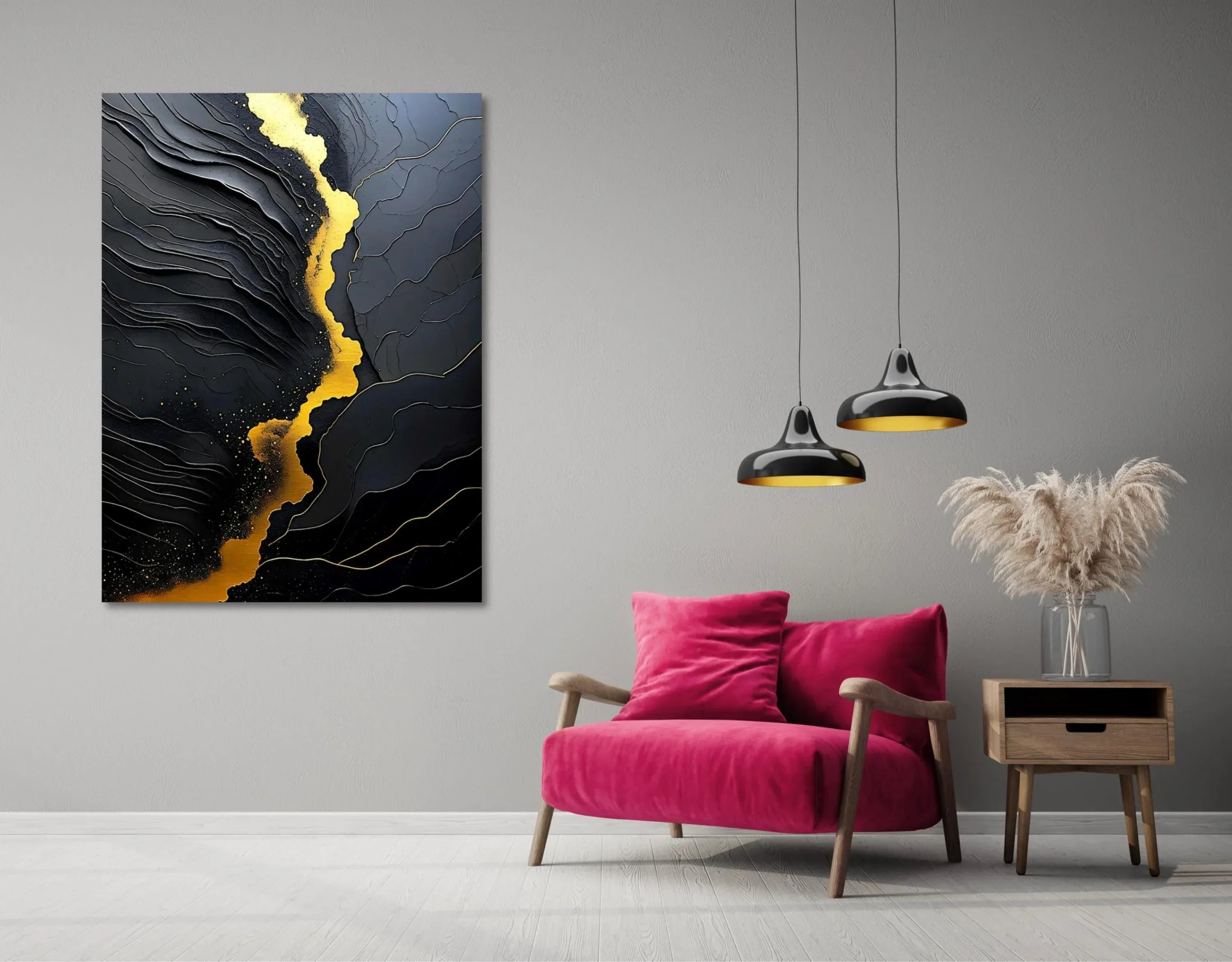 Black and Gold Abstract Canvas Art - Modern Textured Print - AffinityArts 