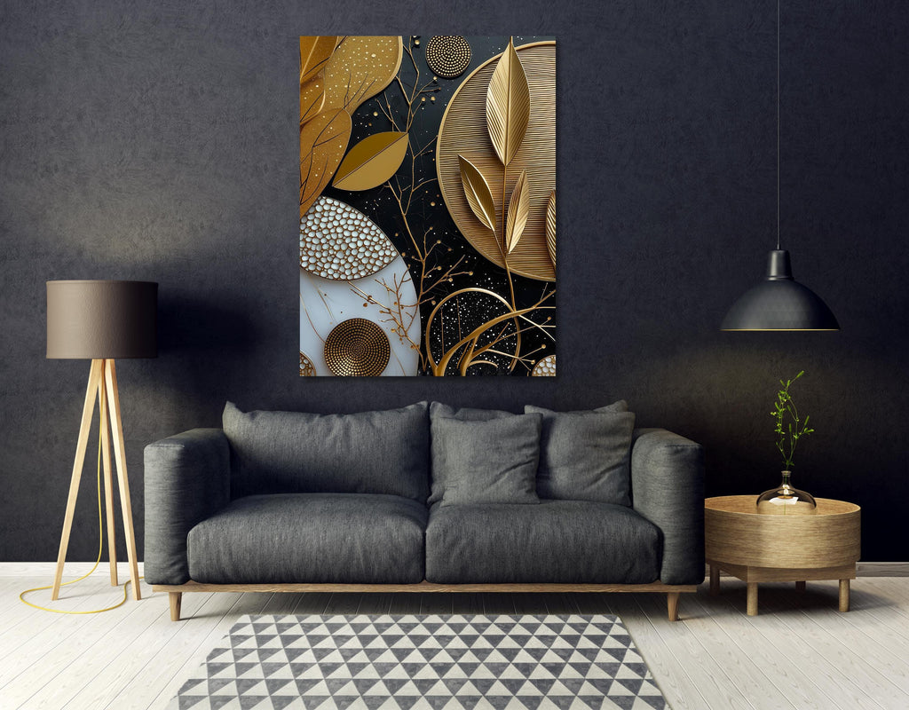 Modern Botanical Wall Art – Gold and Black Abstract Canvas Print AffinityArts