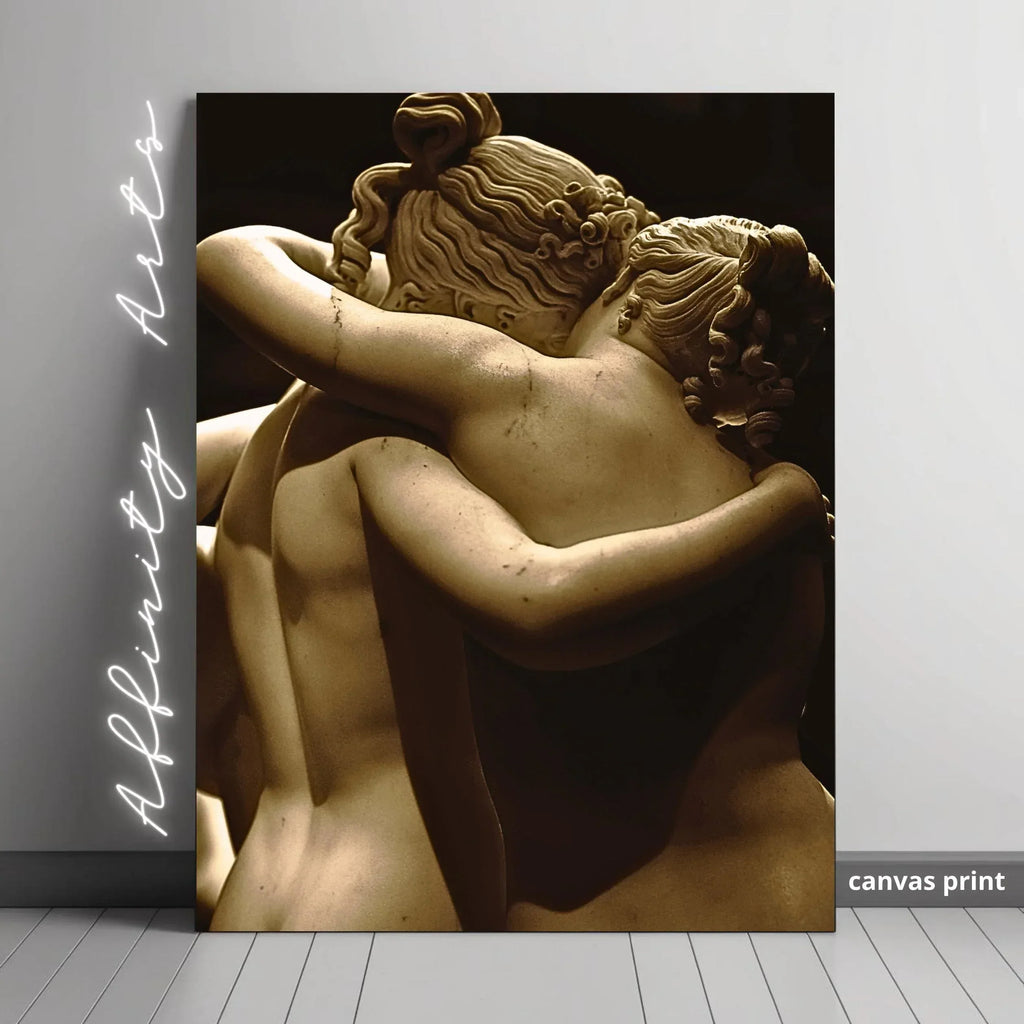 Romantic Sculpture Canvas - Classical Greek Embrace Wall Art - Ready to Hang Nude Artwork - AffinityArts 