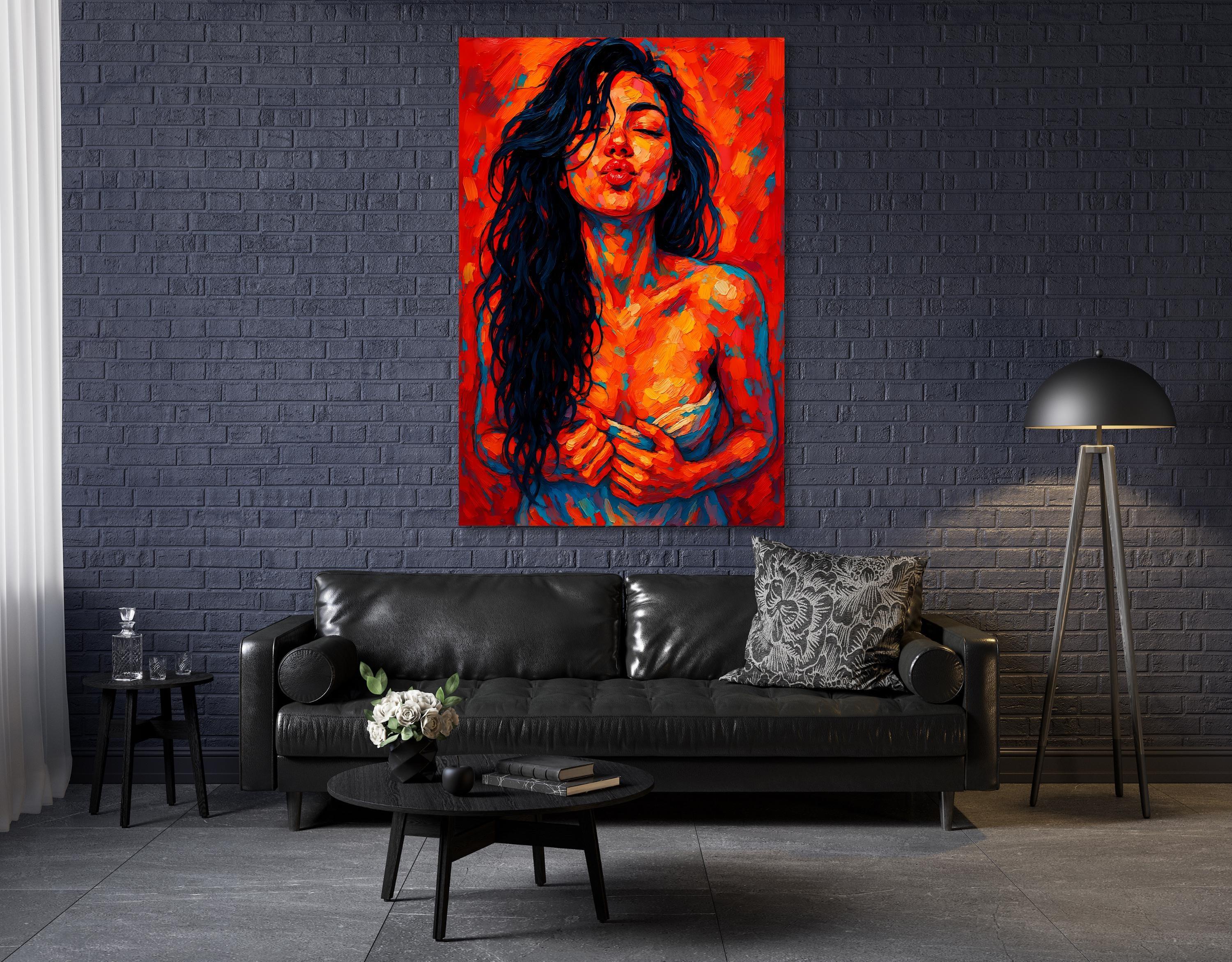 Abstract Kiss Portrait: Vibrant Expressionist Woman Art Print - AffinityArts 