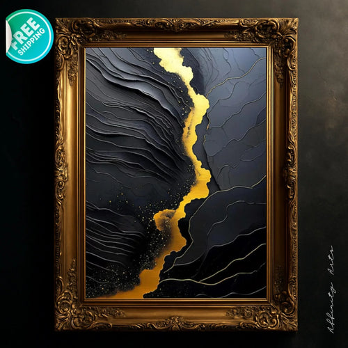 Black and Gold Abstract Canvas Art - Modern Textured Print - AffinityArts 