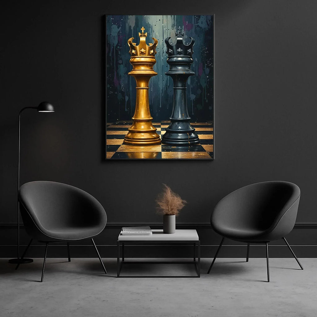 Gold and Black King Chess Print, Modern Game Room Decor - AffinityArts 