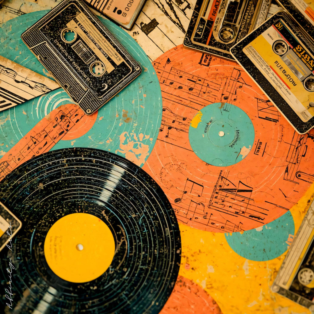 Retro Vinyl & Cassette Music Poster – Satin Finish Art Print AffinityArts