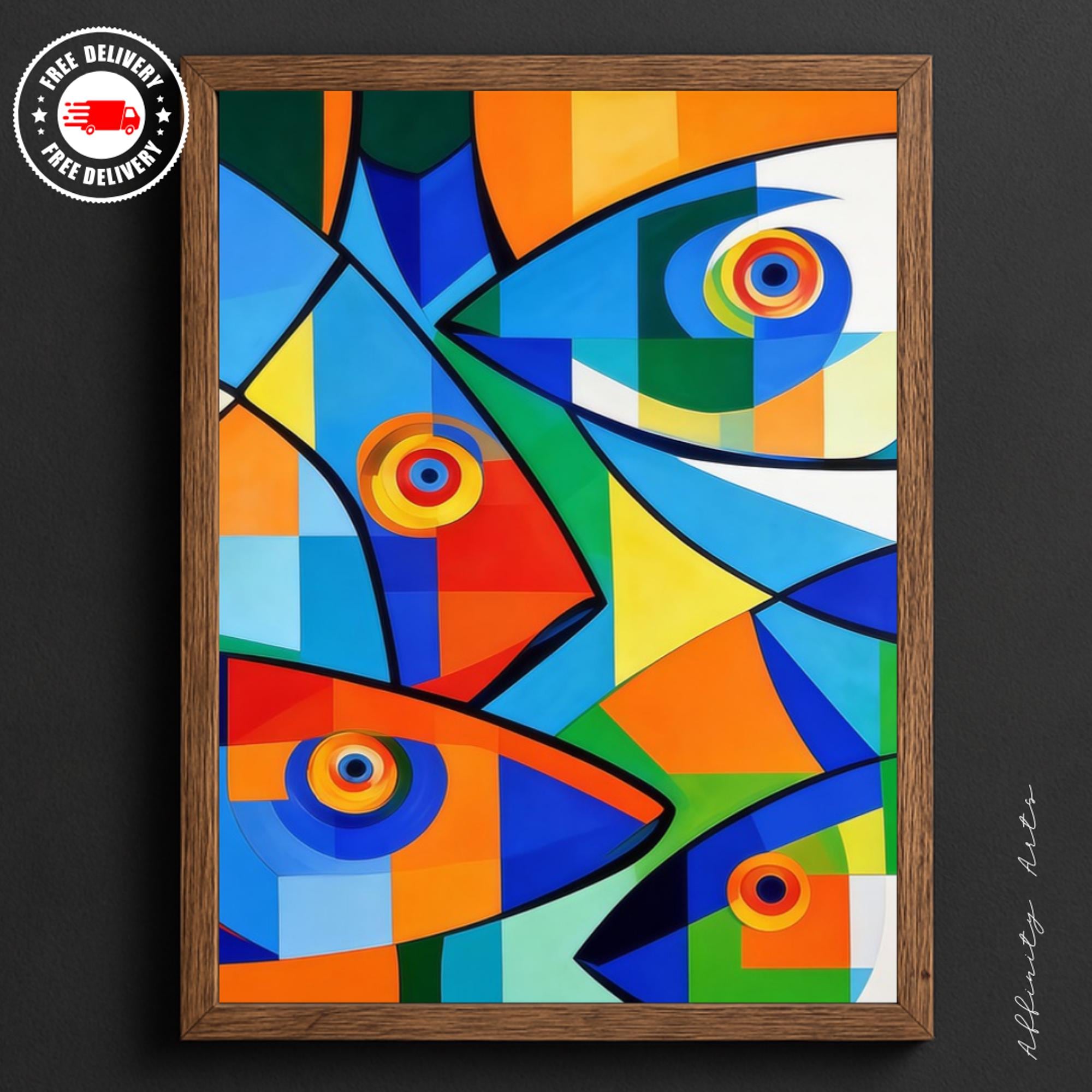 Cubist Fish Art Print, Colorful Geometric Ocean Poster or Canvas (Digital File Available) AffinityArts