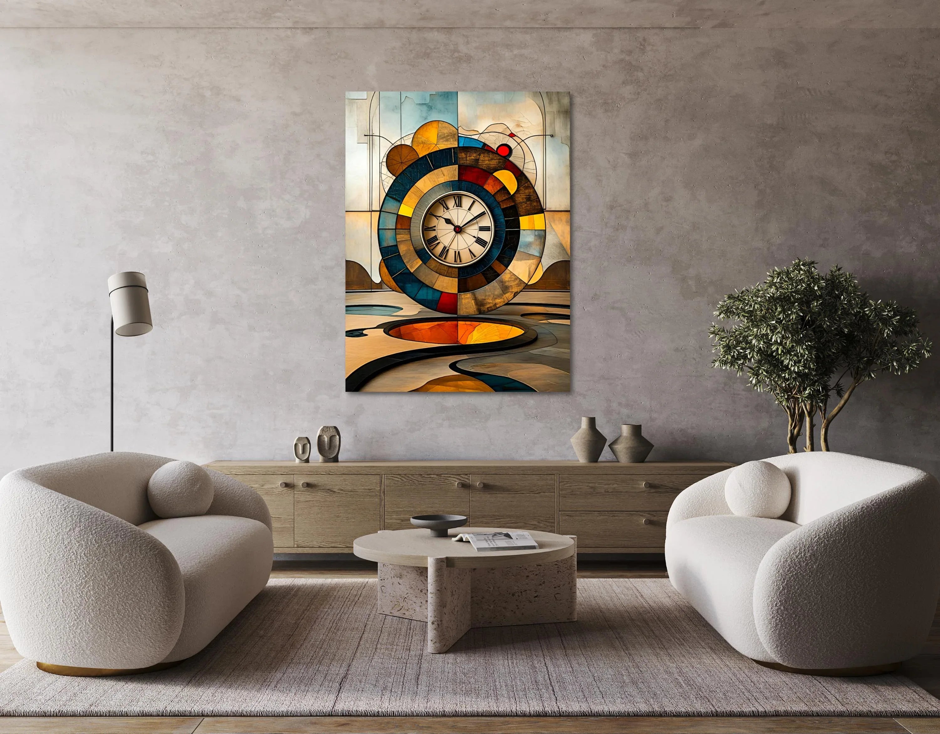 Abstract Wall Clock Art Print: Geometric Surrealist Decor, Modern Minimalist Artwork - AffinityArts 
