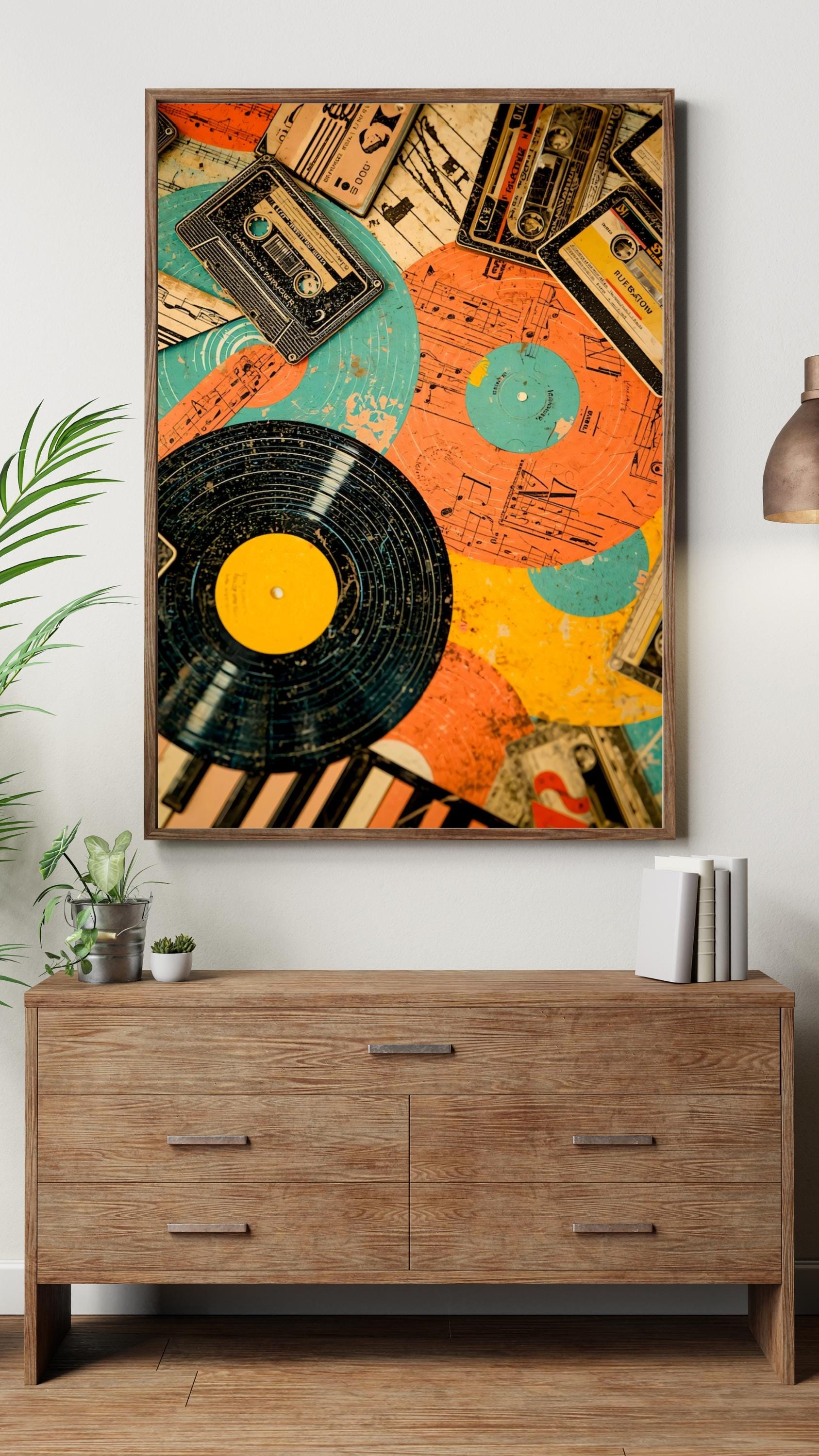 Retro Vinyl & Cassette Music Poster – Satin Finish Art Print AffinityArts