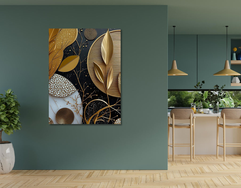 Modern Botanical Wall Art – Gold and Black Abstract Canvas Print AffinityArts