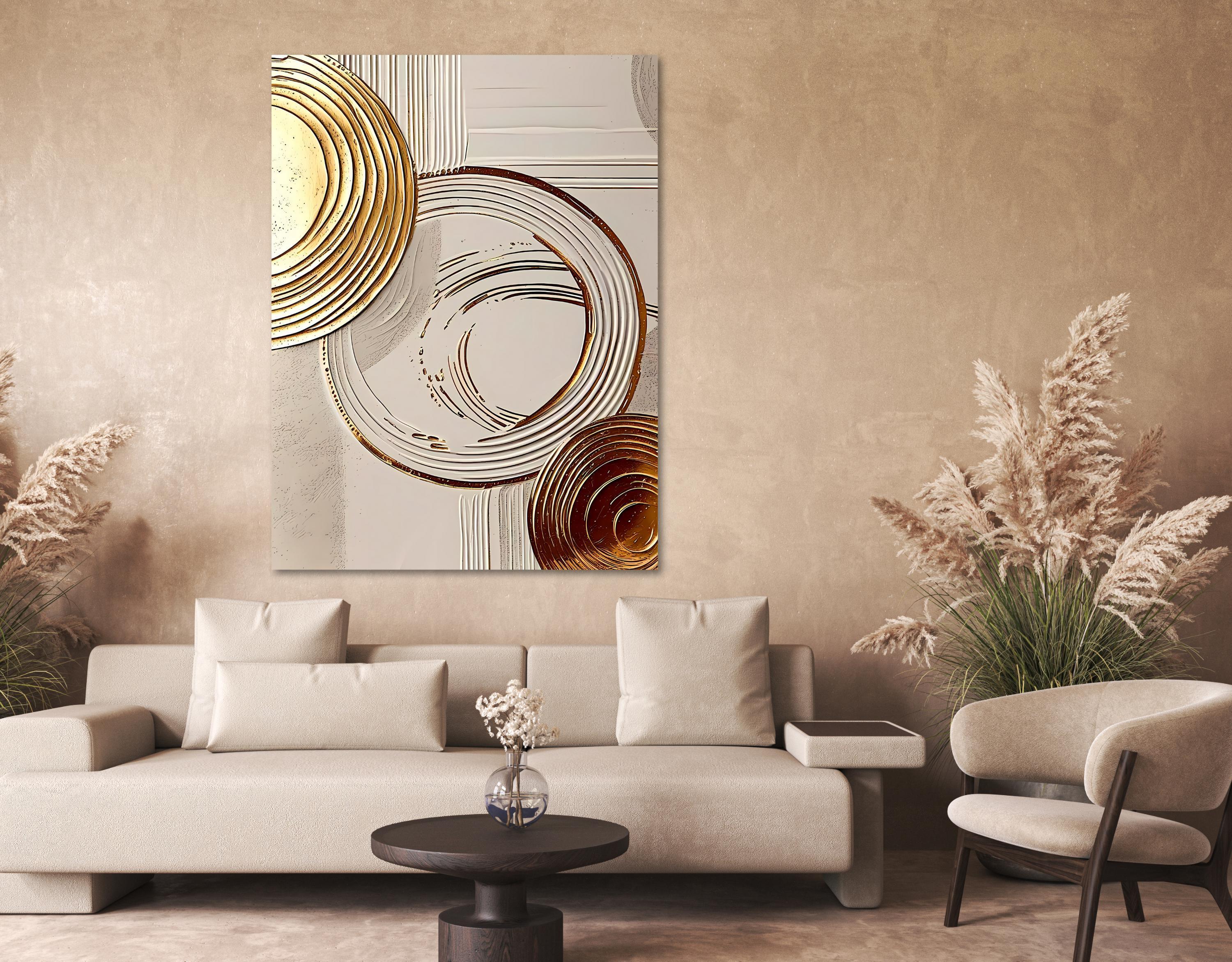 Beige & Gold Abstract Circle Art: Modern Textured Canvas Print - AffinityArts 