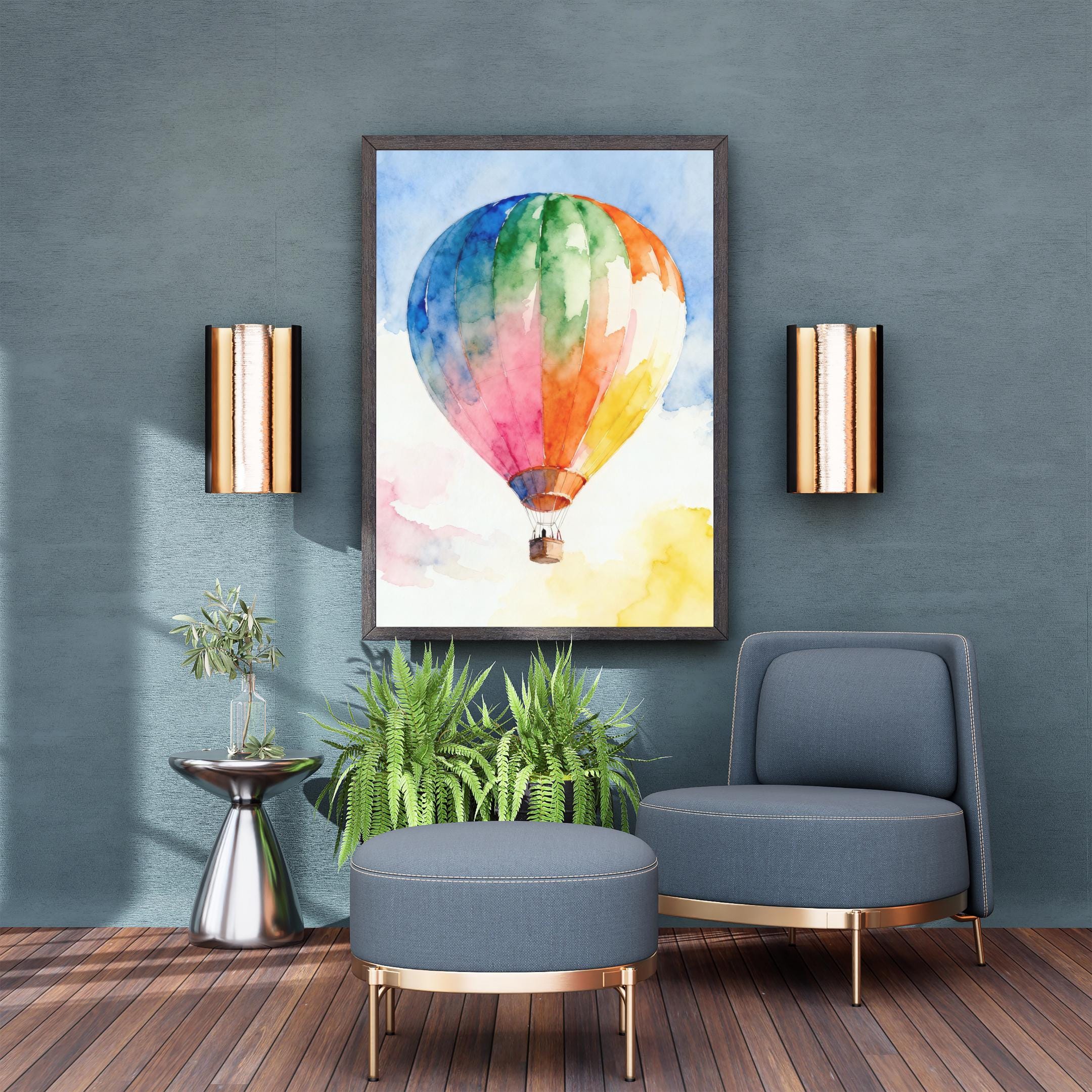 Watercolor Hot Air Balloon Print: Rainbow Nursery Wall Art AffinityArts