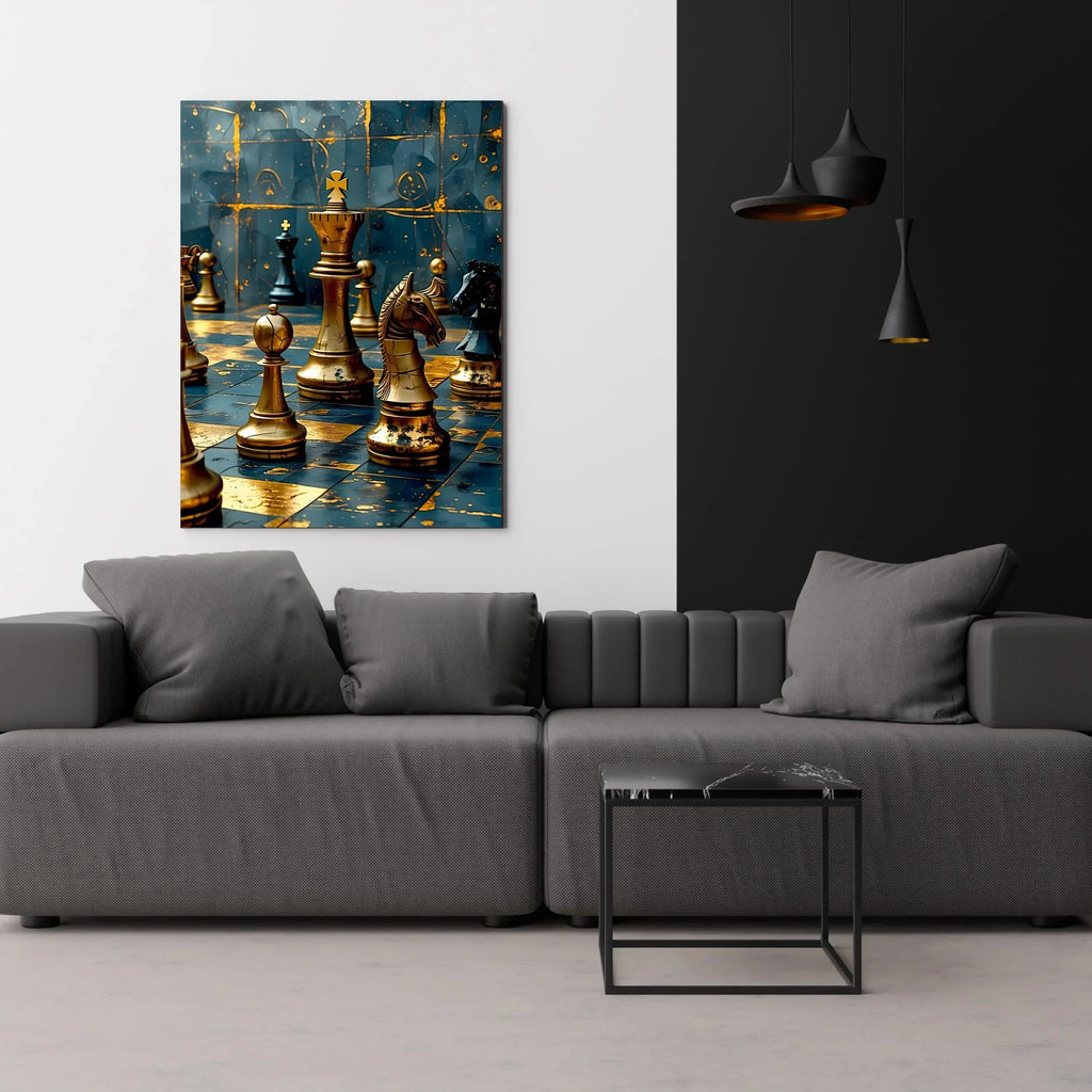 Teal and Gold Chess Canvas Art: Luxury Game Room Decor - AffinityArts 