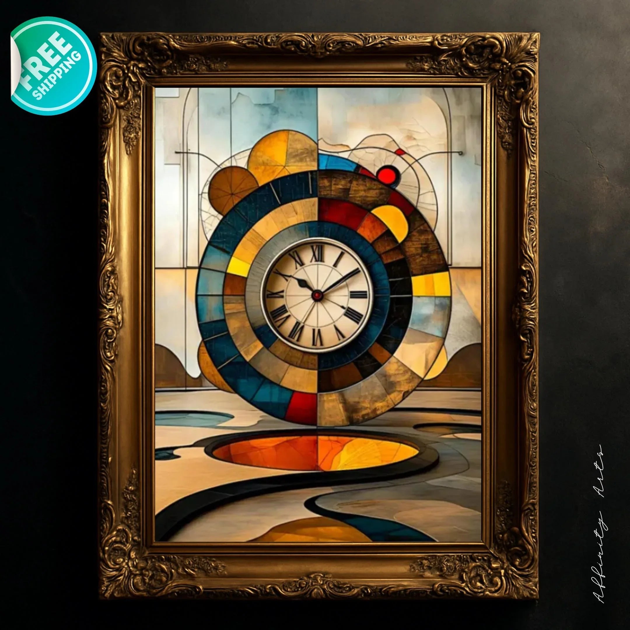Abstract Wall Clock Art Print: Geometric Surrealist Decor, Modern Minimalist Artwork - AffinityArts 