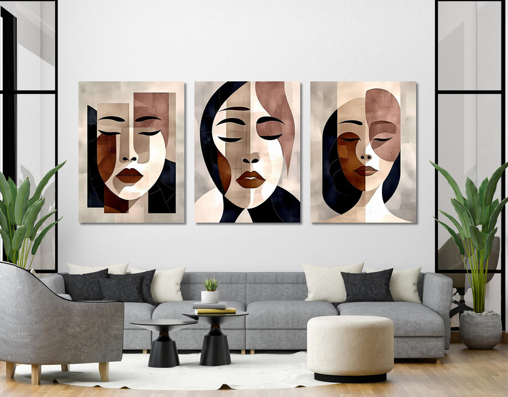 Minimalist Face Art Set: Abstract Woman Portrait, Modern Boho Decor AffinityArts