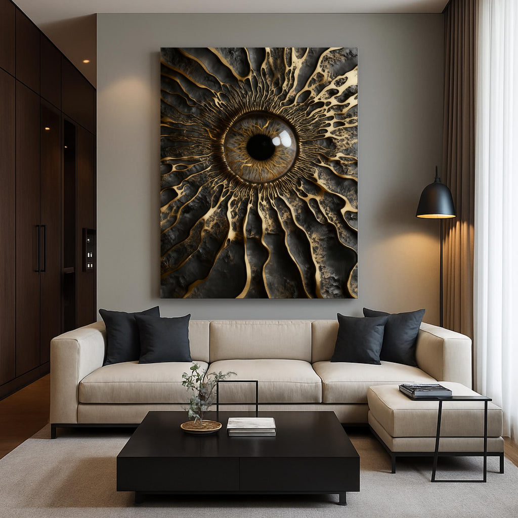 Gold Black Eye 3D Wall Art Print | Textured Iris Poster |Paper Art | Large Digital Download | Surreal Metallic Eye Decor AffinityArts