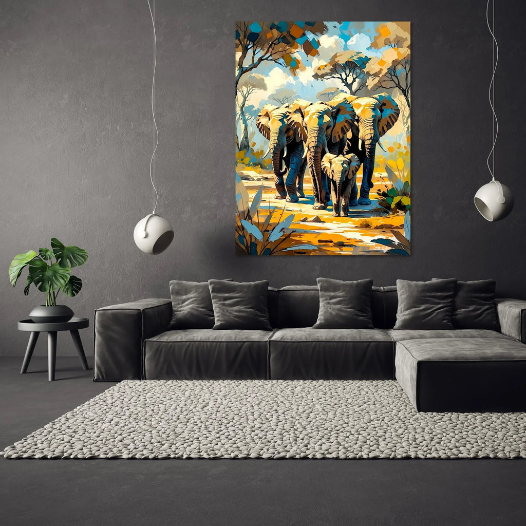 Elephant Family Canvas Print: African Safari Wall Art - AffinityArts 