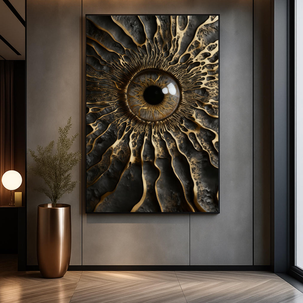 Gold Black Eye 3D Wall Art Print | Textured Iris Poster |Paper Art | Large Digital Download | Surreal Metallic Eye Decor AffinityArts