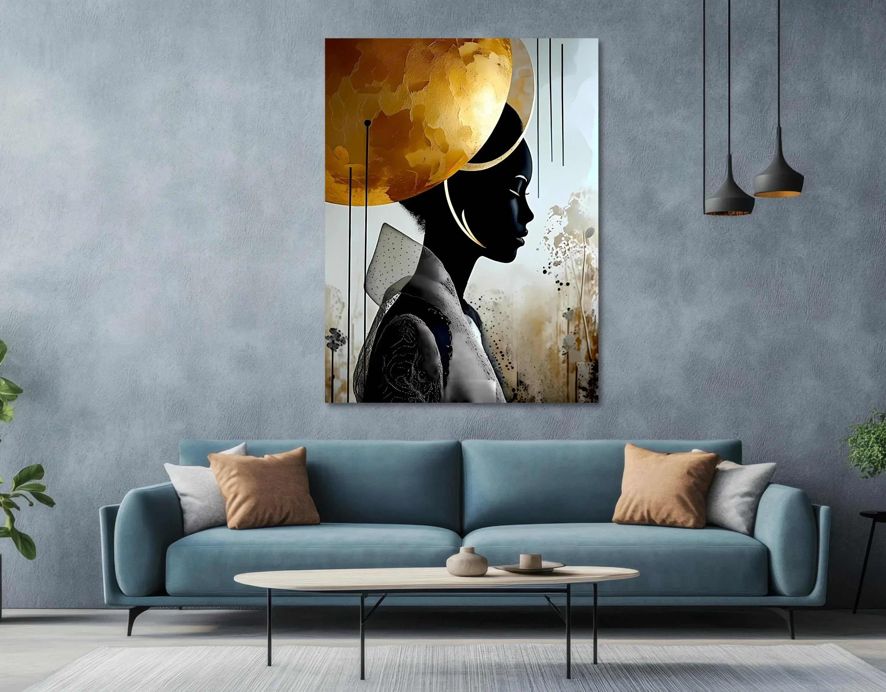 Golden Halo African Woman Portrait: Abstract Afrocentric Art - AffinityArts 