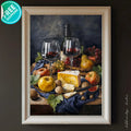 Watercolor Still Life Wine and Cheese Poster Print | Kitchen Dining Wall Art | Digital Download - AffinityArts 