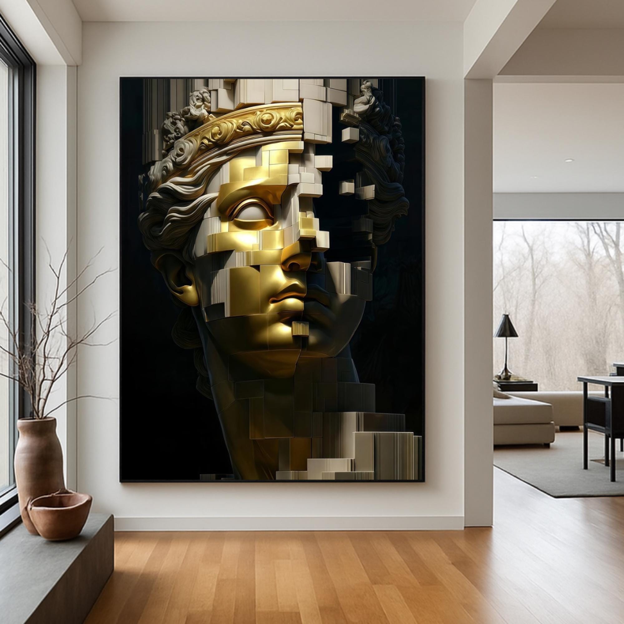 Gold Cubist Goddess Wall Art Poster, Marble Statue Abstract Print, Classical Sculpture Modern Art, Premium Paper AffinityArts