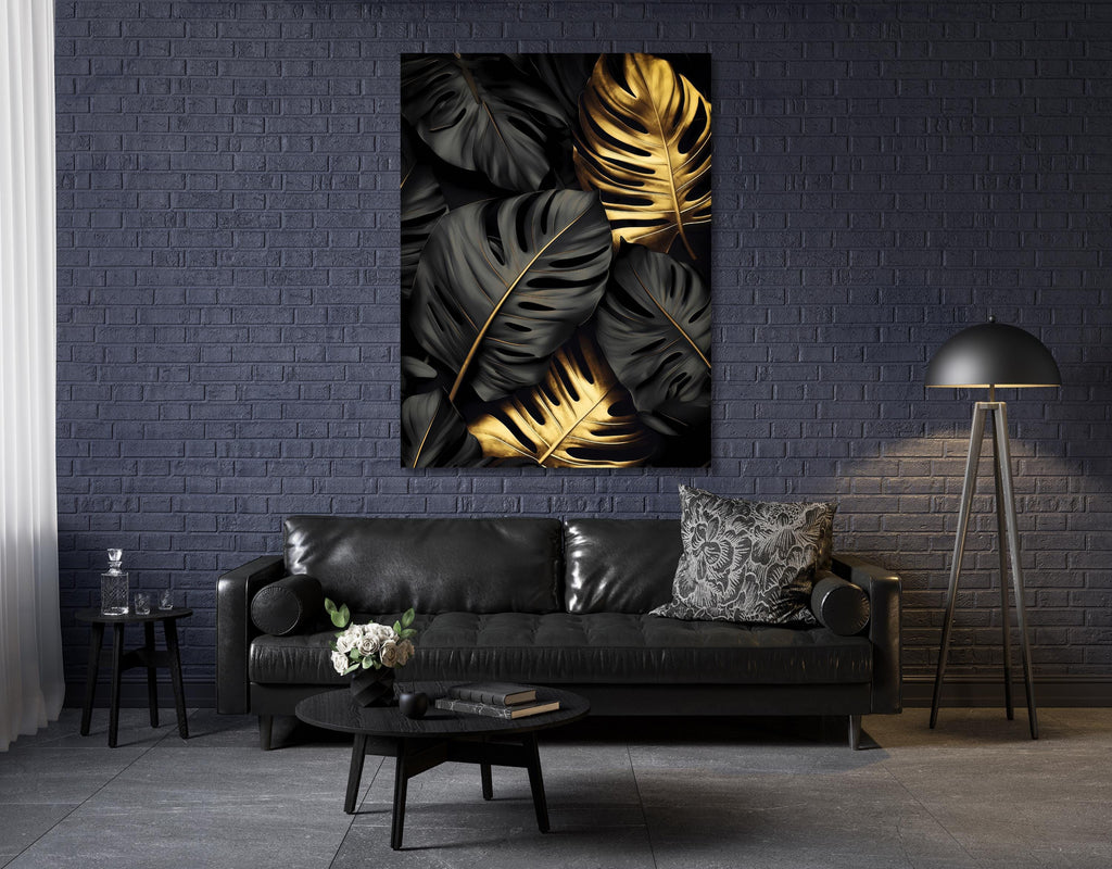 Black and Gold Monstera Leaf Wall Art: Botanical Print, Modern Decor AffinityArts