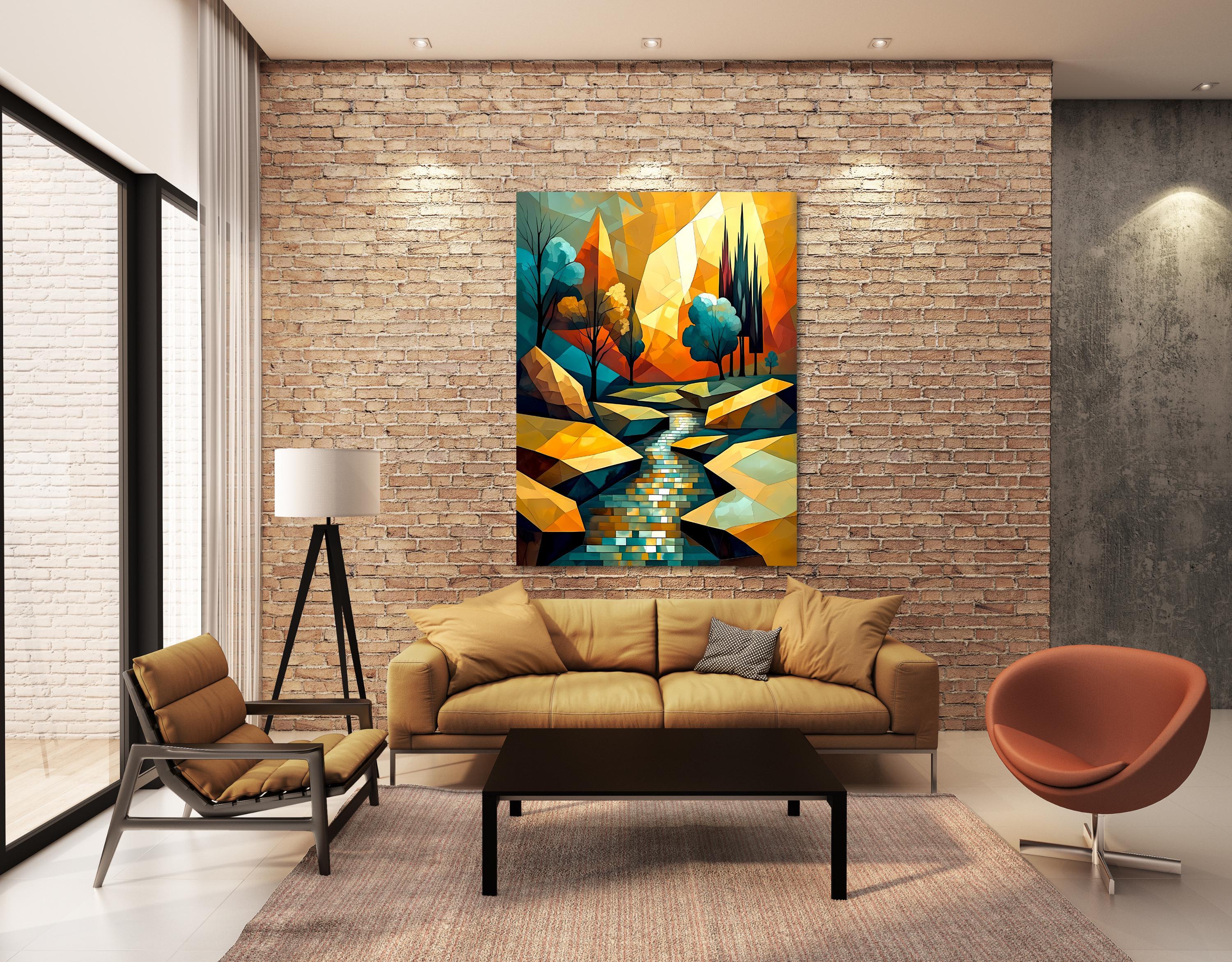 Abstract Mountain Landscape Canvas Wall Art – Colorful River Print Poster - AffinityArts 