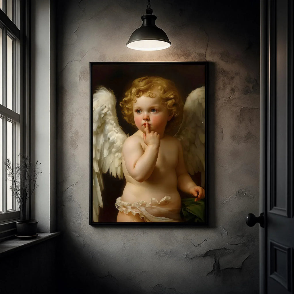 Winged Angel Art Print, Gold Curl Painting, Classic Home Decor (Digital File Option) - AffinityArts 