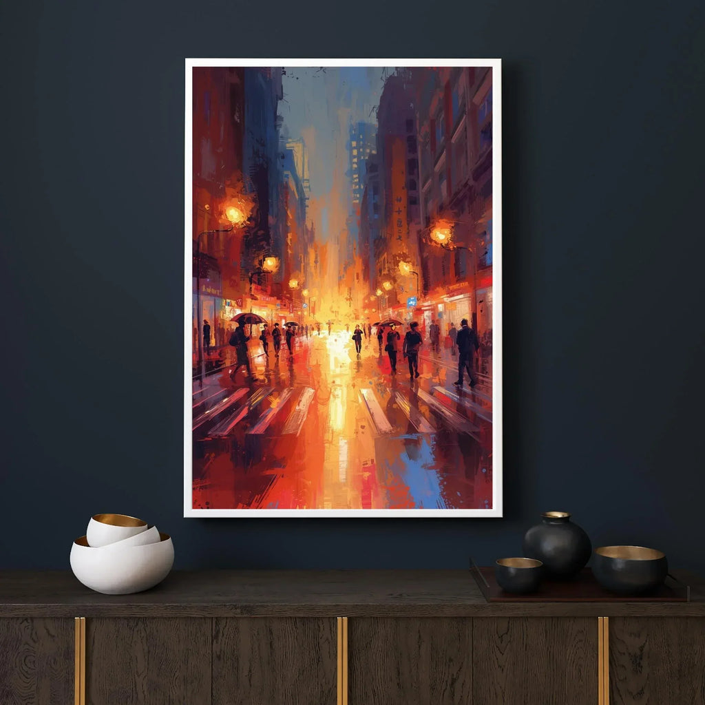 Rainy City Poster – Abstract Urban Wall Art Print, Modern Cityscape Decor - AffinityArts 