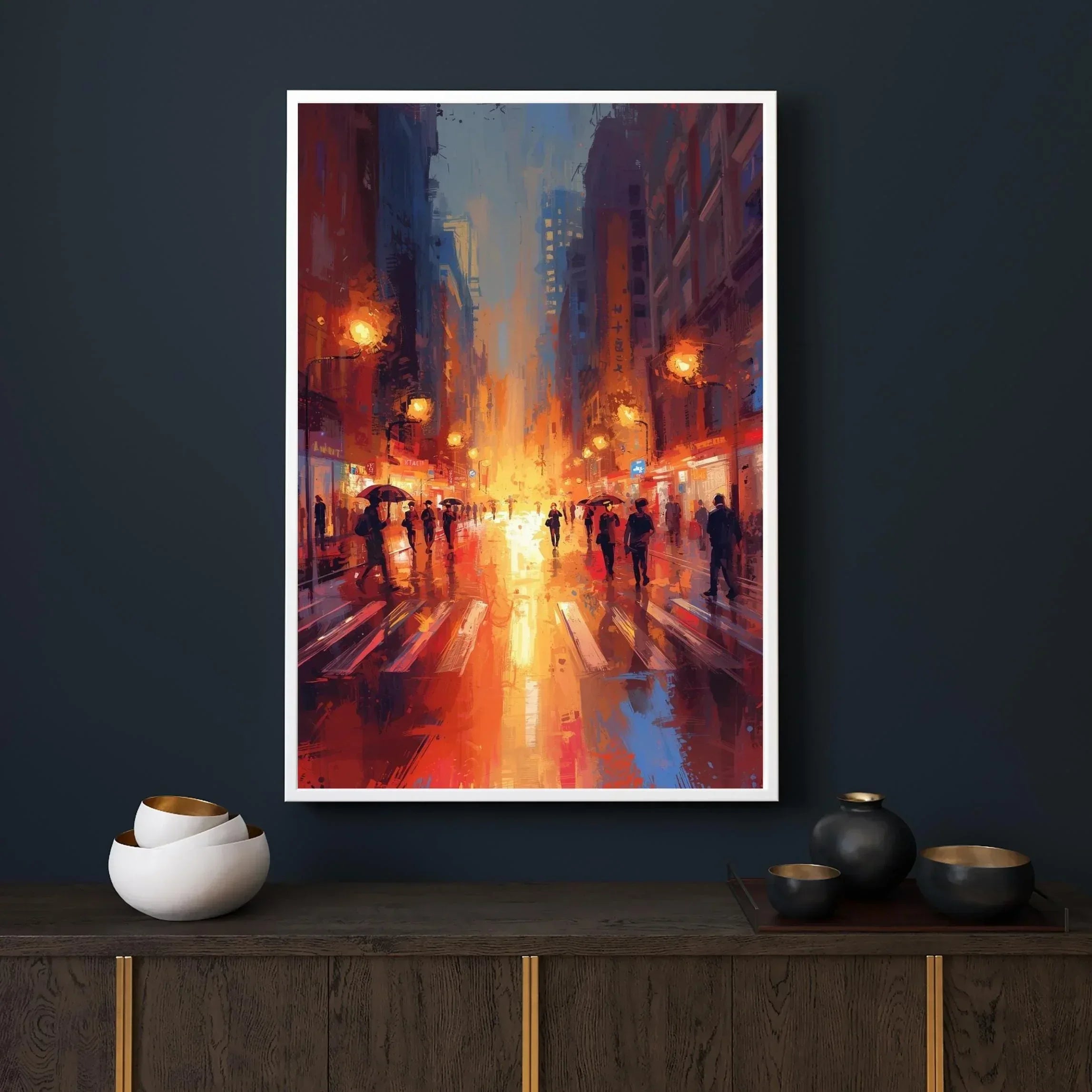 Rainy City Poster – Abstract Urban Wall Art Print, Modern Cityscape Decor - AffinityArts 