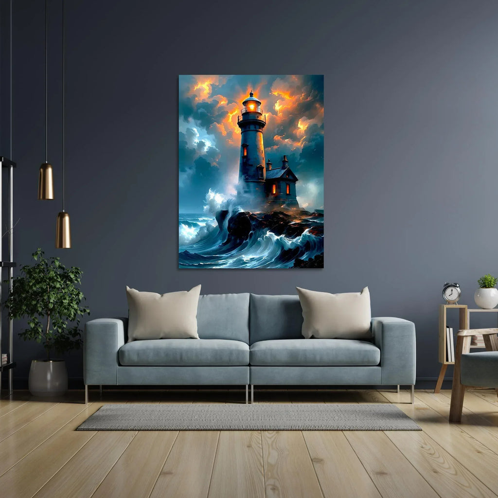 Lighthouse Canvas Wall Art – Stormy Ocean Painting with Dramatic Sky – Nautical Seascape Home Decor - AffinityArts 