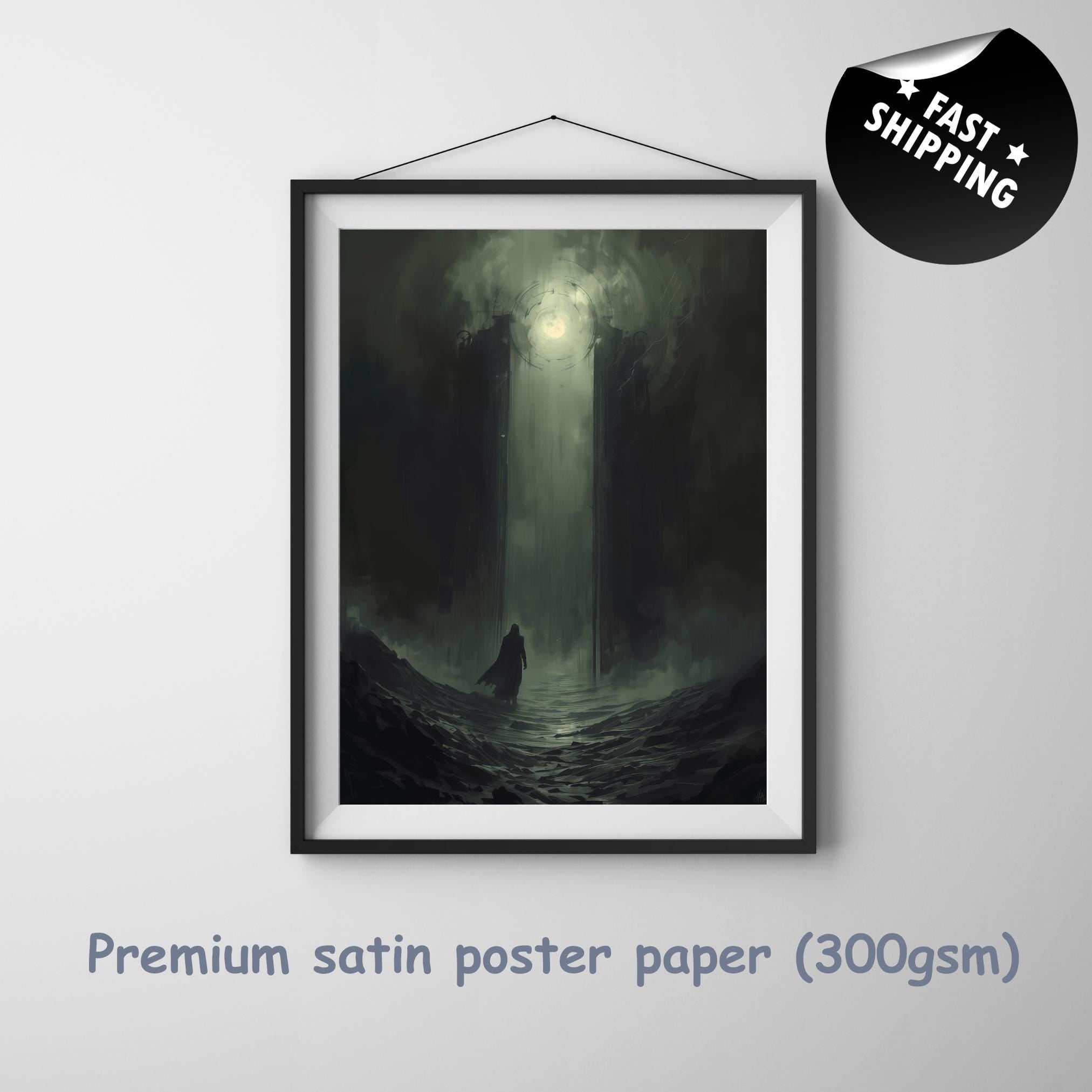 Dark Fantasy Art Print, Gates from Darkness to Light, Satin Paper