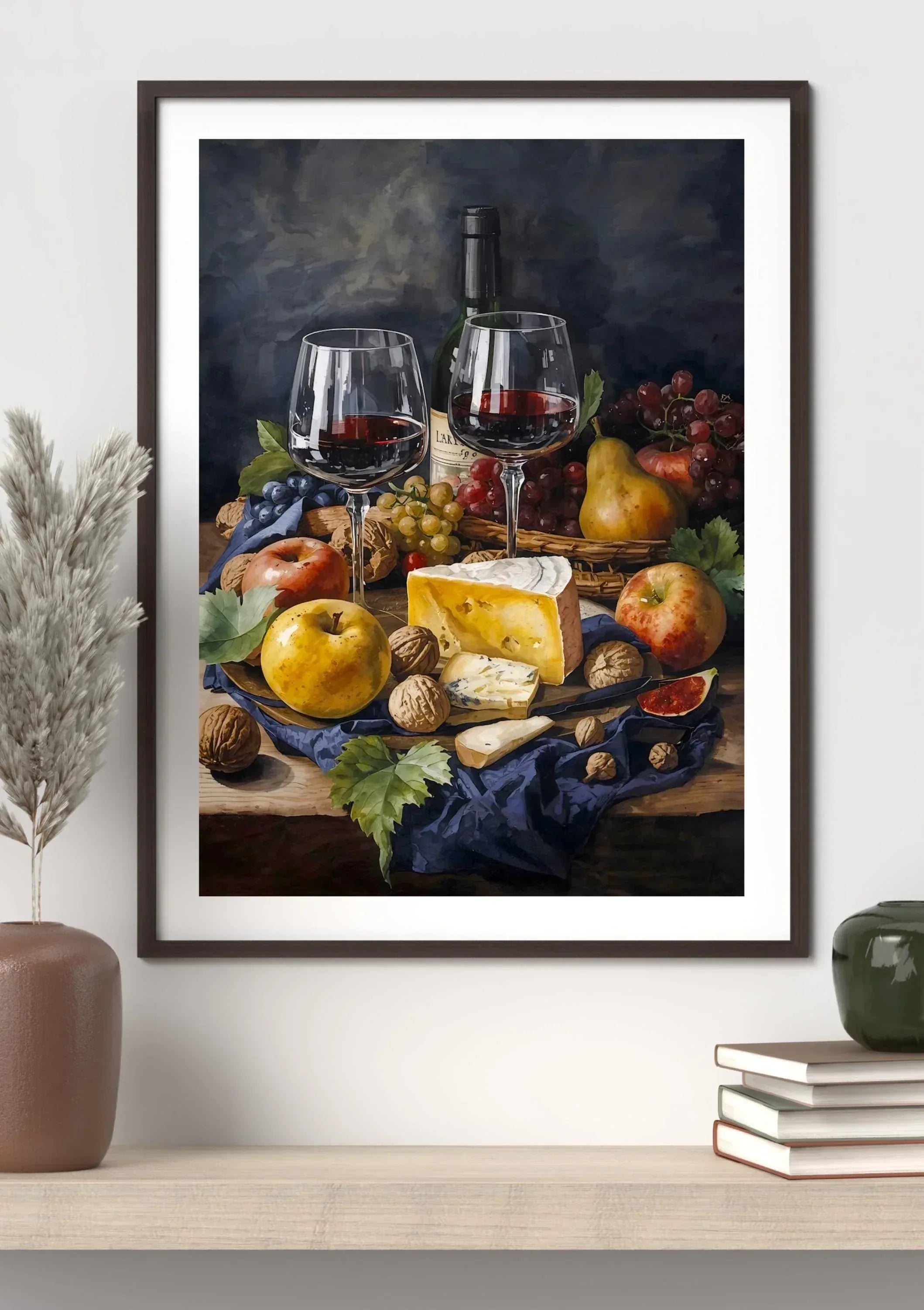 Watercolor Still Life Wine and Cheese Poster Print | Kitchen Dining Wall Art | Digital Download - AffinityArts 