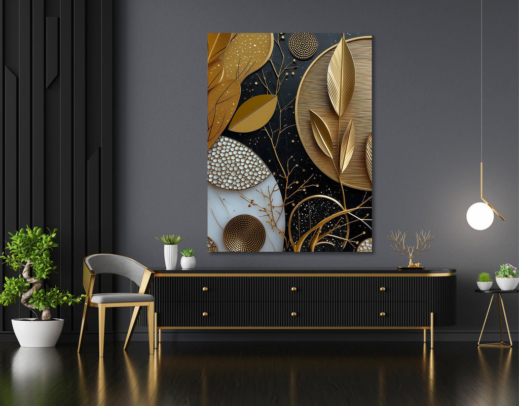 Modern Botanical Wall Art – Gold and Black Abstract Canvas Print AffinityArts