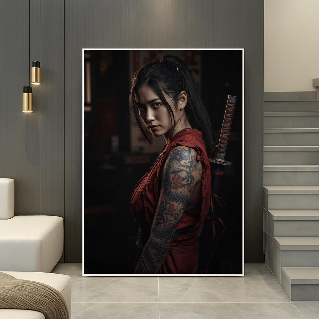 Samurai Woman Poster, Tattooed Female Warrior Wall Art, Japanese Style Print, Premium Paper, Digital Download Available AffinityArts