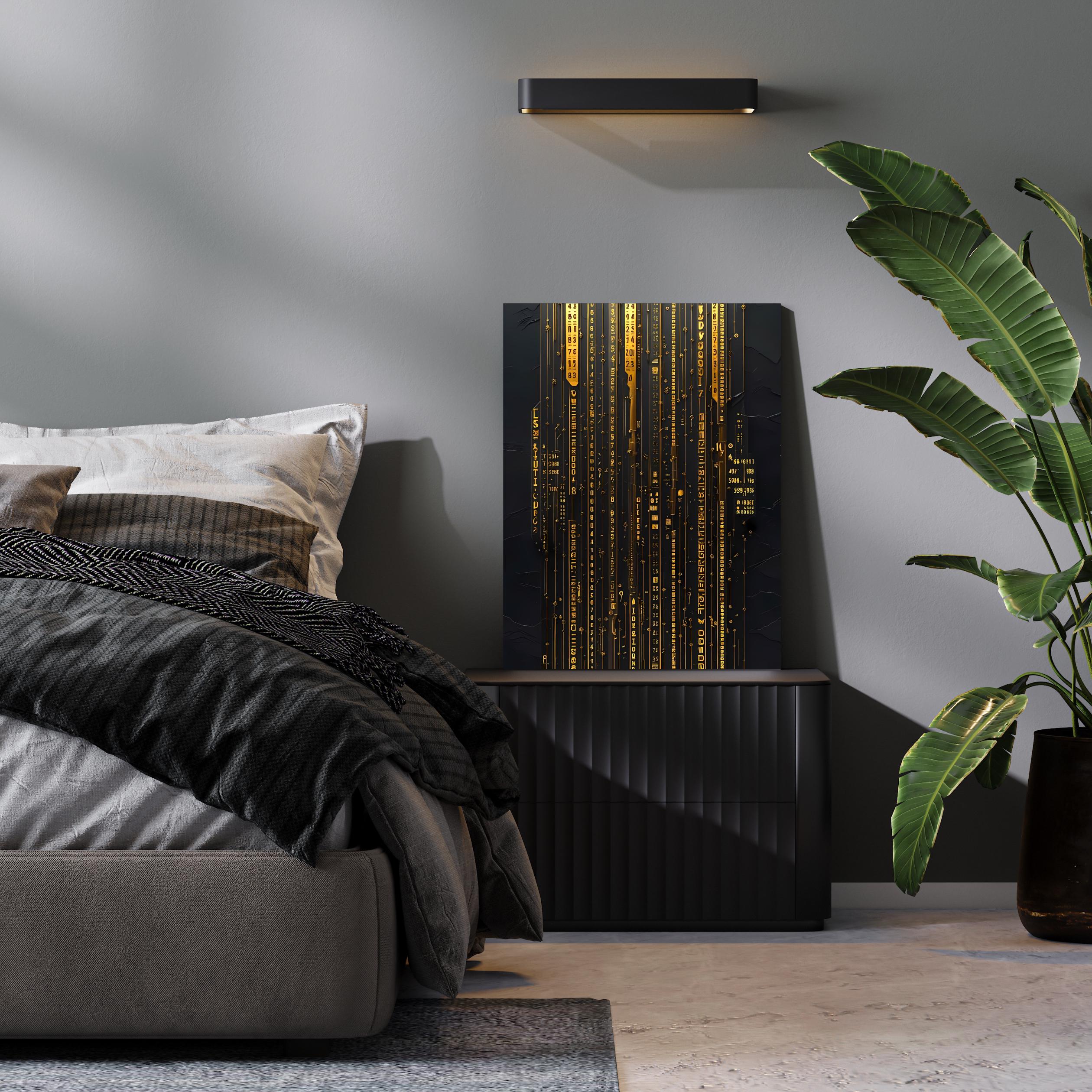 Cyberpunk Circuit Wall Art - Futuristic Gold Digital Code Canvas Print AffinityArts