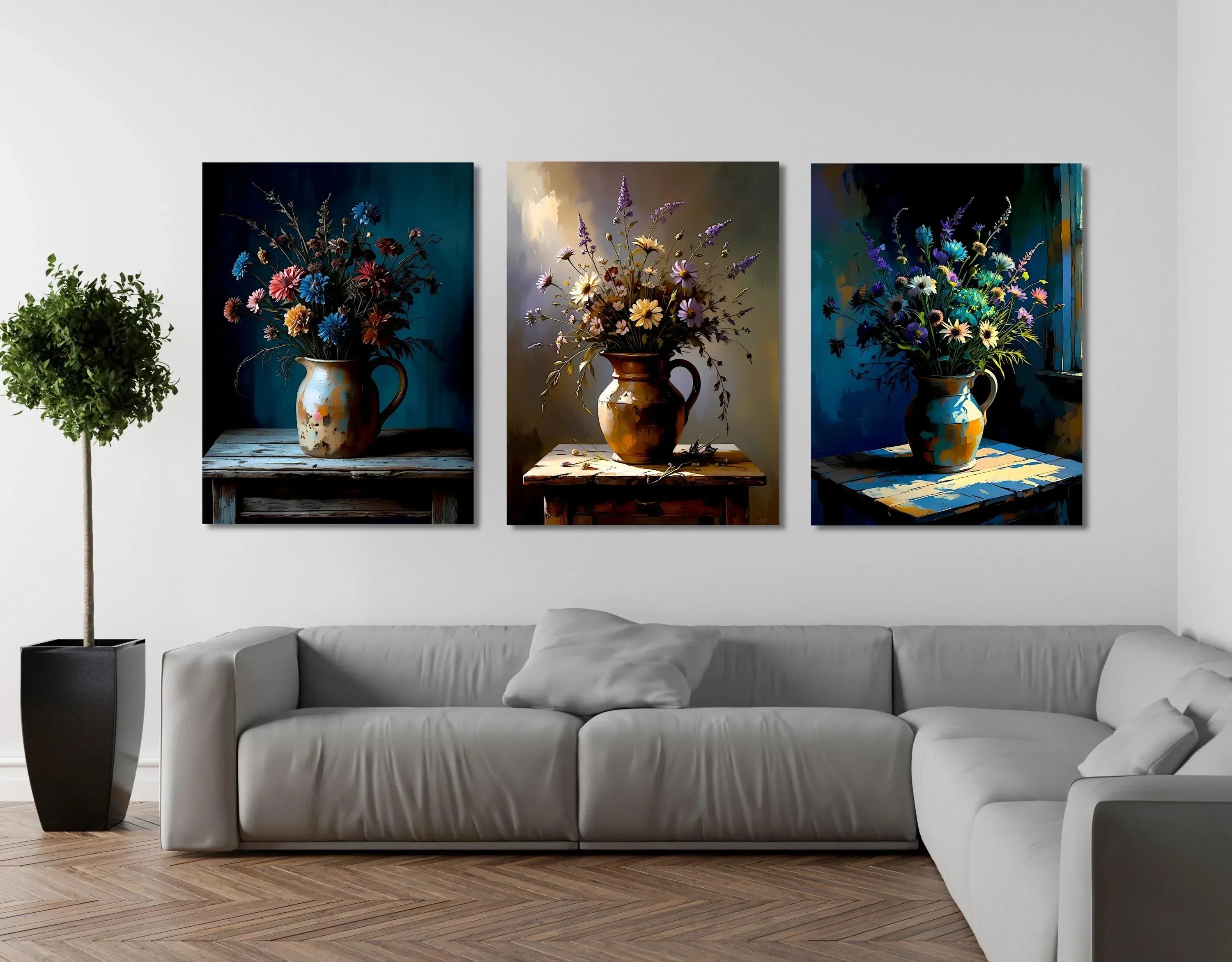 Rustic Floral Canvas Wall Art Set: Vintage Still Life Flower Bouquet - AffinityArts 