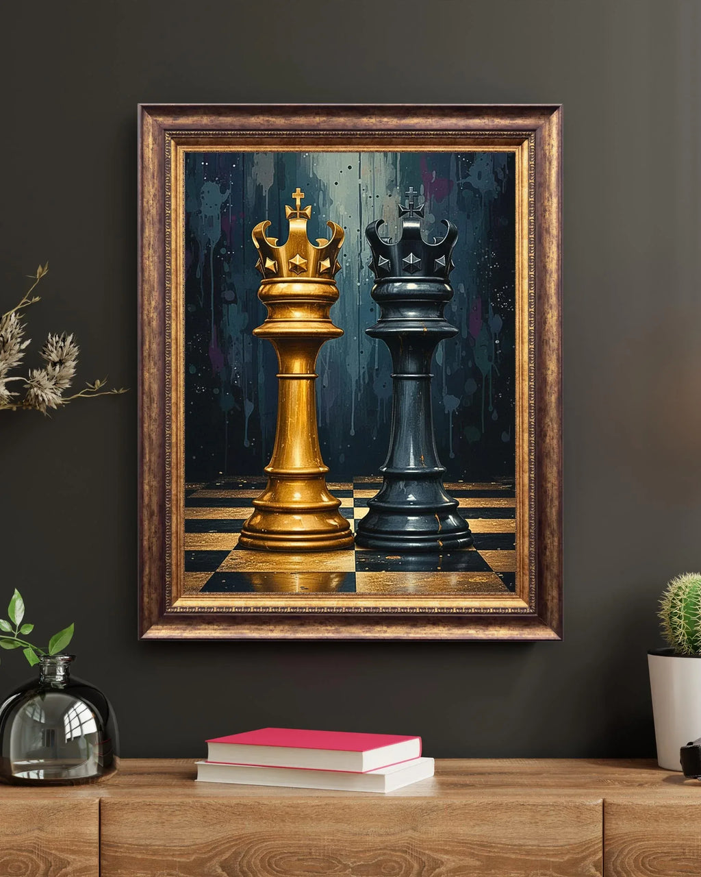 Gold and Black King Chess Print, Modern Game Room Decor - AffinityArts 