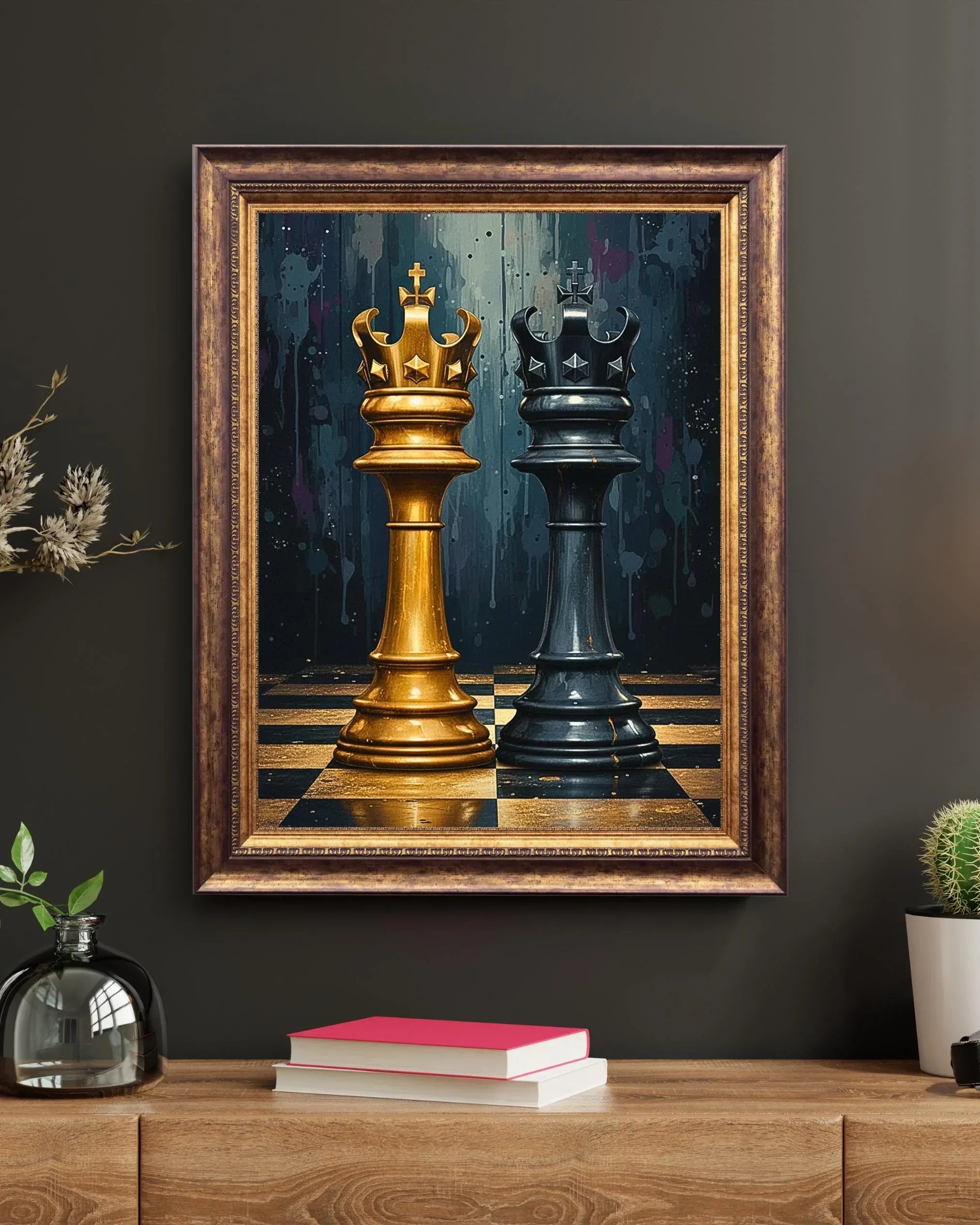Gold and Black King Chess Print, Modern Game Room Decor - AffinityArts 